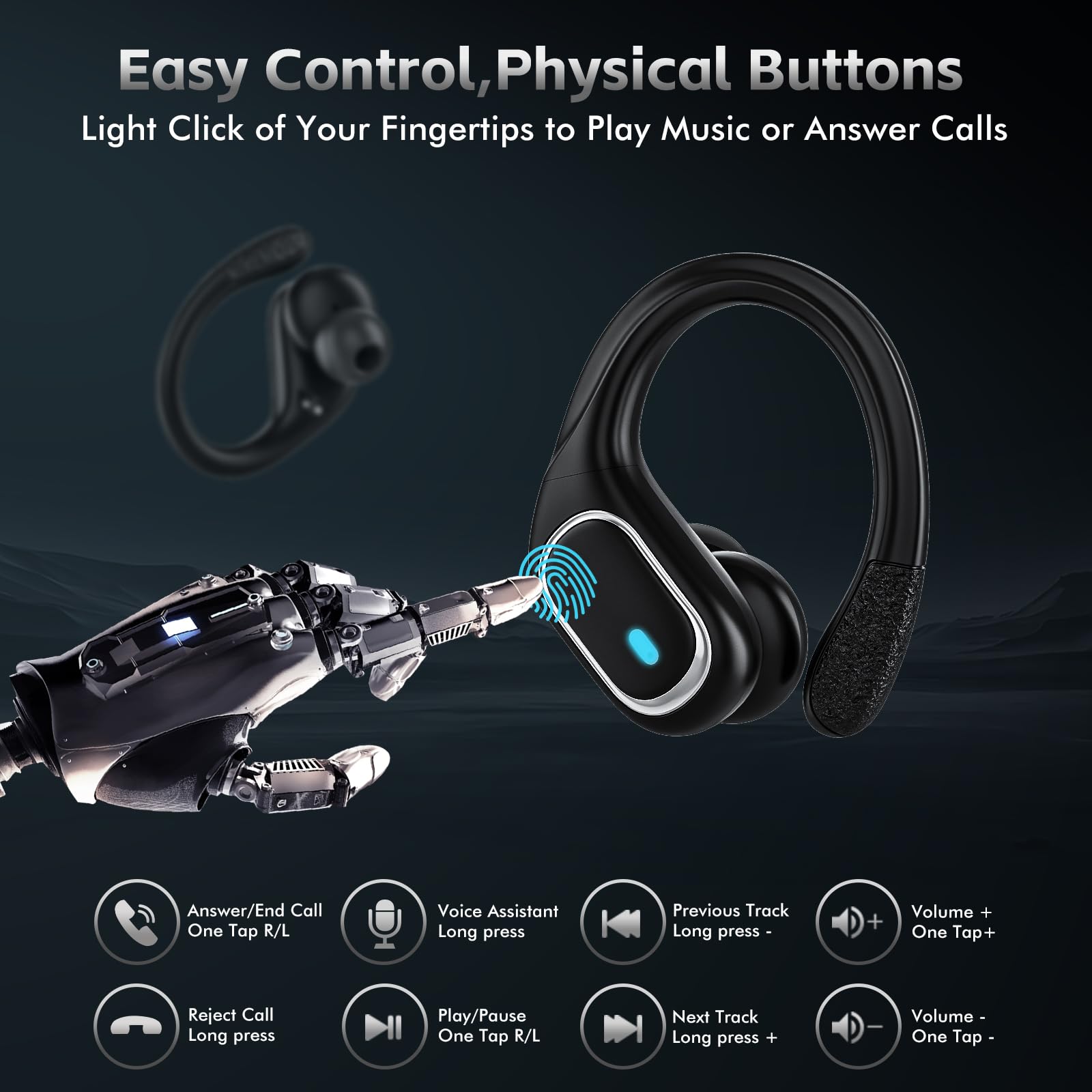 Wireless Earbuds Bluetooth 5.3 Headphones - 80Hrs Playtime, IPX7 Waterproof, Wireless Charging Case, Secure Earhooks for Running, Gym & Sports - Black (Perfect for Workouts, Commuting & Travel)