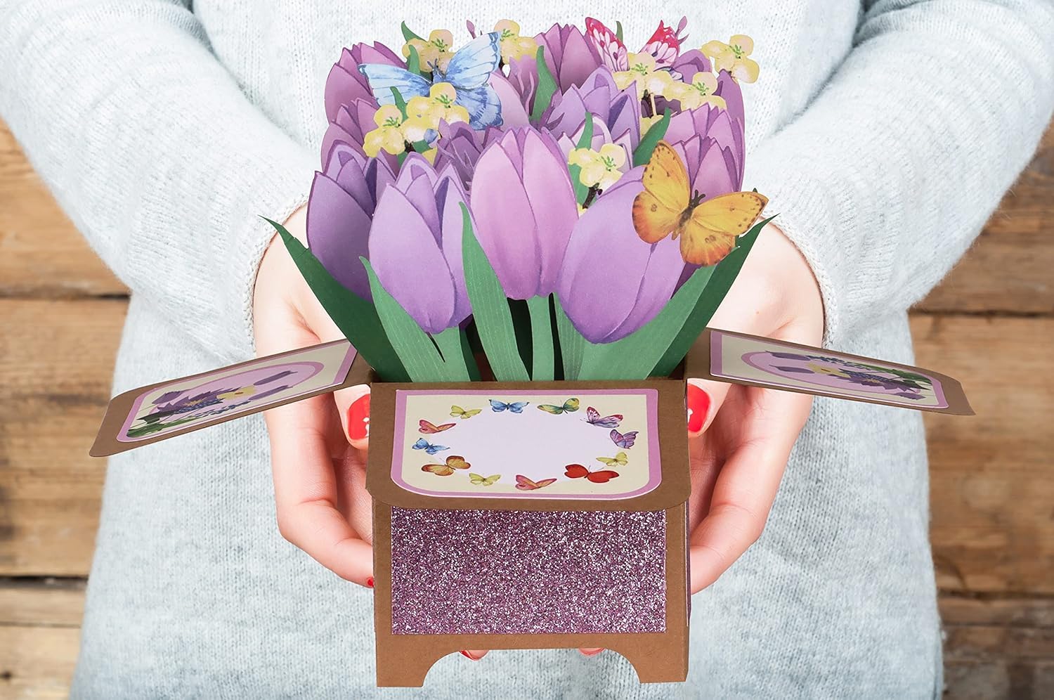 Giiffu 3D Pop Up Greeting Card - Mother's Day Purple Tulips Bouquet Birthday Card with Note & Envelope | Floral Greeting Cards for Women, Anniversary, Valentine's Day, Get Well Soon | Perfect for Gifts, Home Decor, and Special Occasions