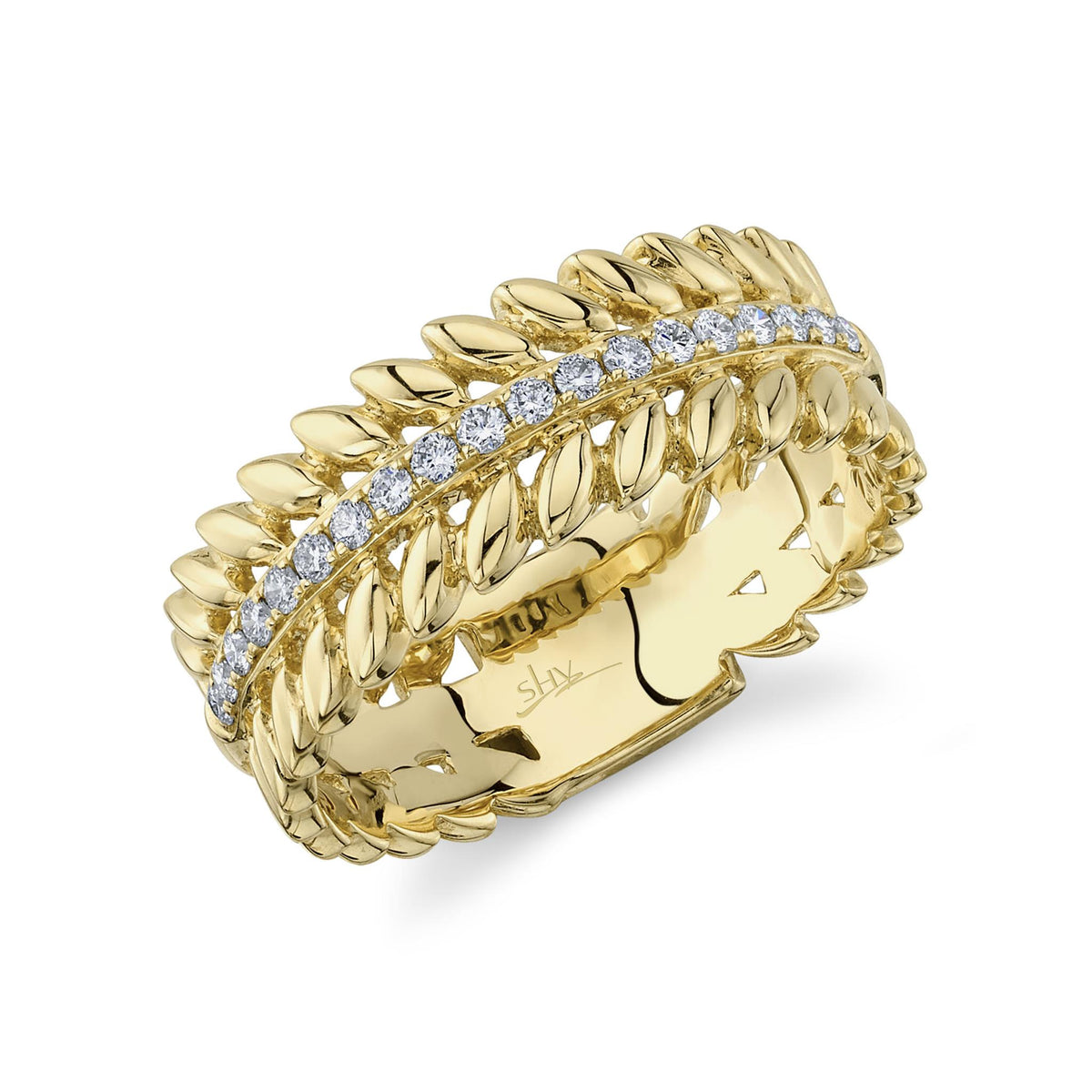 14K Yellow Gold Laurel Wreath Diamond Band Ring - 0.19 CTW Natural Diamonds, Dainty Wedding Band, Anniversary Jewelry Gift for Women - Perfect for Engagements, Bridal Sets & Special Occasions