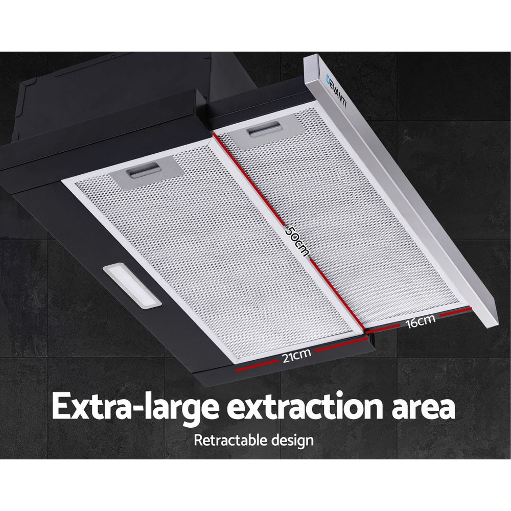 Devanti 600mm Stainless Steel Slide Out Range Hood - 60cm Kitchen Extractor Fan for Modern Homes | Perfect for Apartments & Open-Plan Kitchens