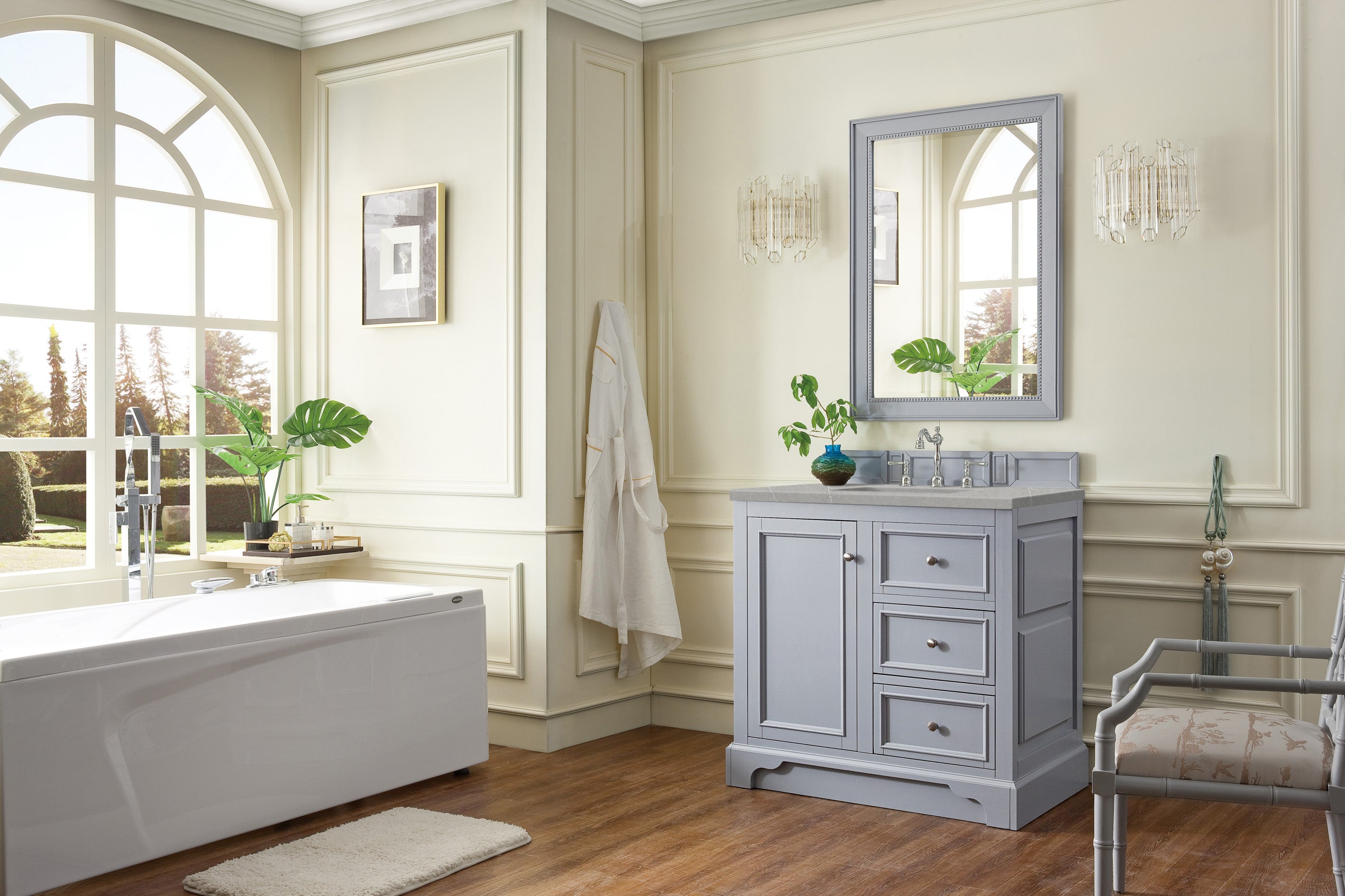 De Soto 36 Inch Single Bathroom Vanity with 3CM Eternal Serena Quartz Top in Silver Gray - Perfect for Modern Bathroom Renovations & Small Space Designs