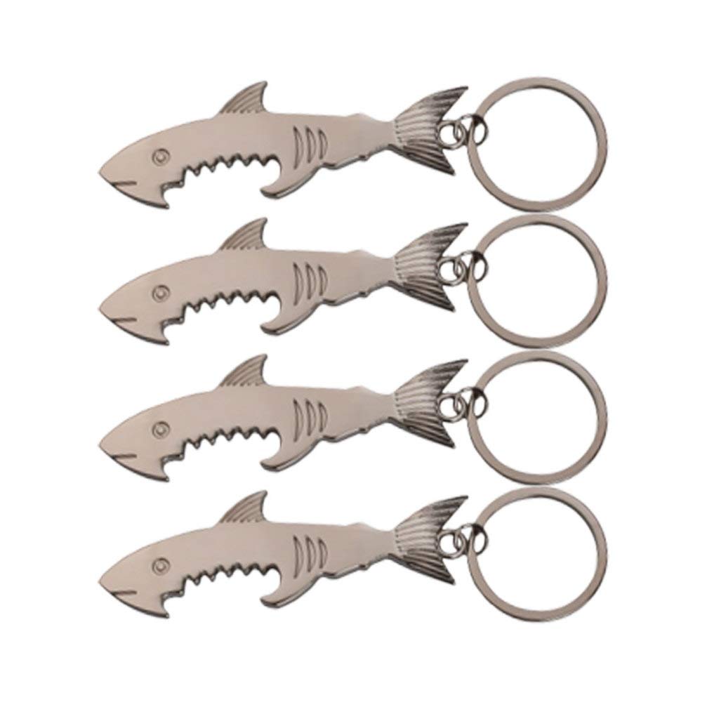 NUOBESTY Shark Bottle Opener Keychain - 4 Pack Stainless Steel Beer Bottle Openers with Key Ring - Perfect for Parties, Camping, and Outdoor Adventures