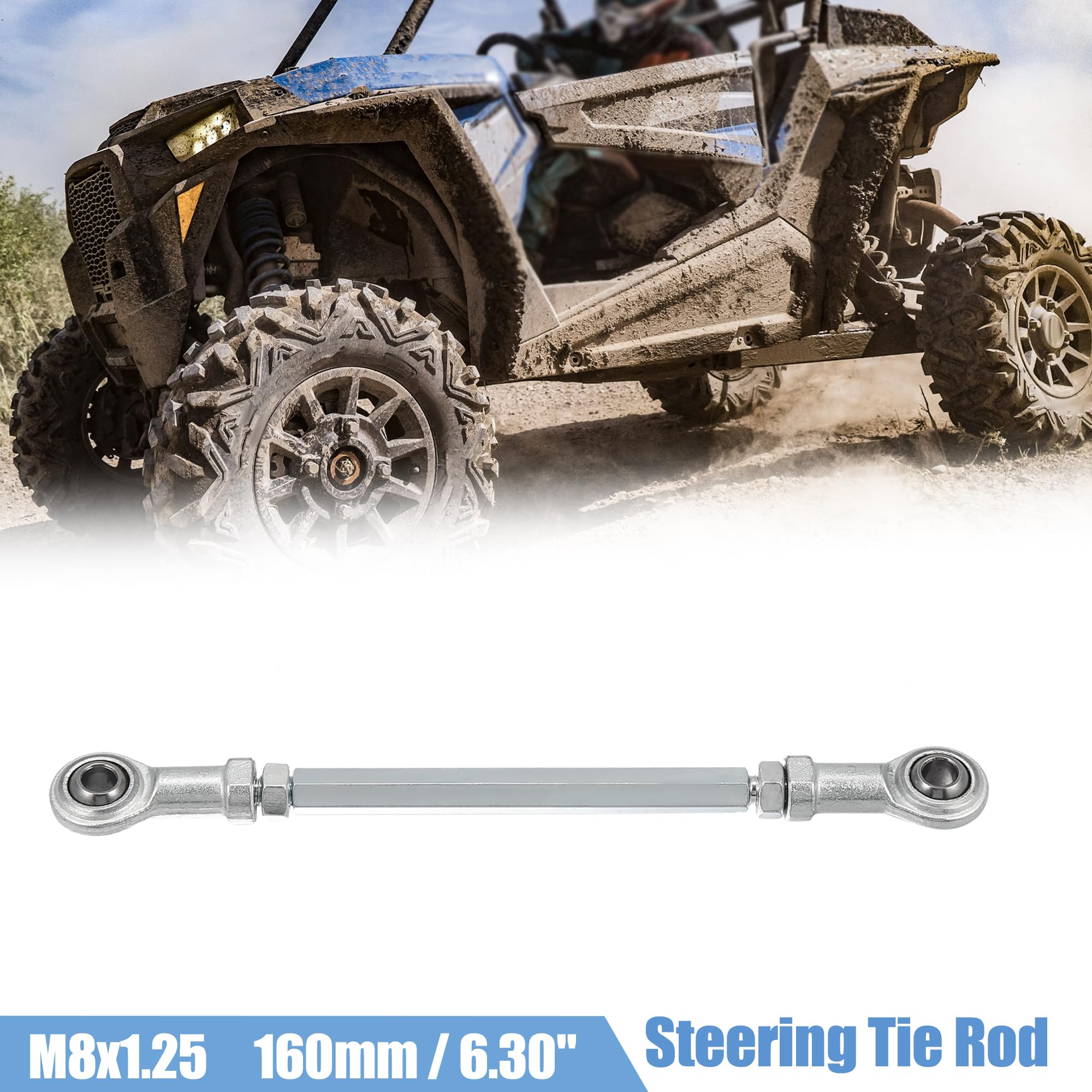 Motoforti 2-Pack 160mm Adjustable Steering Tie Rod Ball Joint with 8mm Hole - Fits 49cc Electric ATV & Go Kart - Silver Tone Steering Suspension Upgrade for Off-Road & Trail Riding