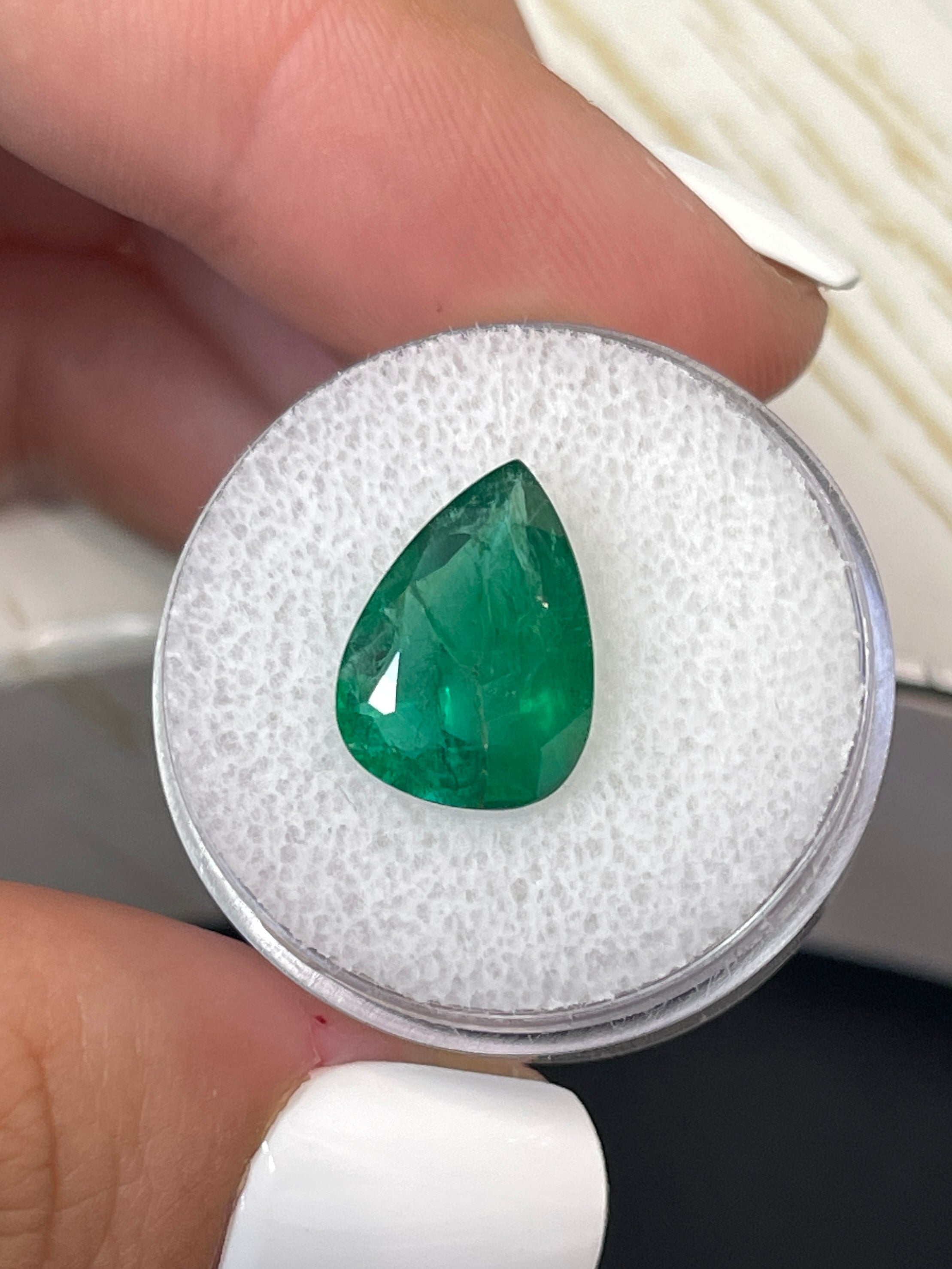 3.78 Carat 14x10mm Deep Green Natural Loose Zambian Emerald Pear Cut Gemstone for Jewelry Making, Engagement Rings & Luxury Gifts