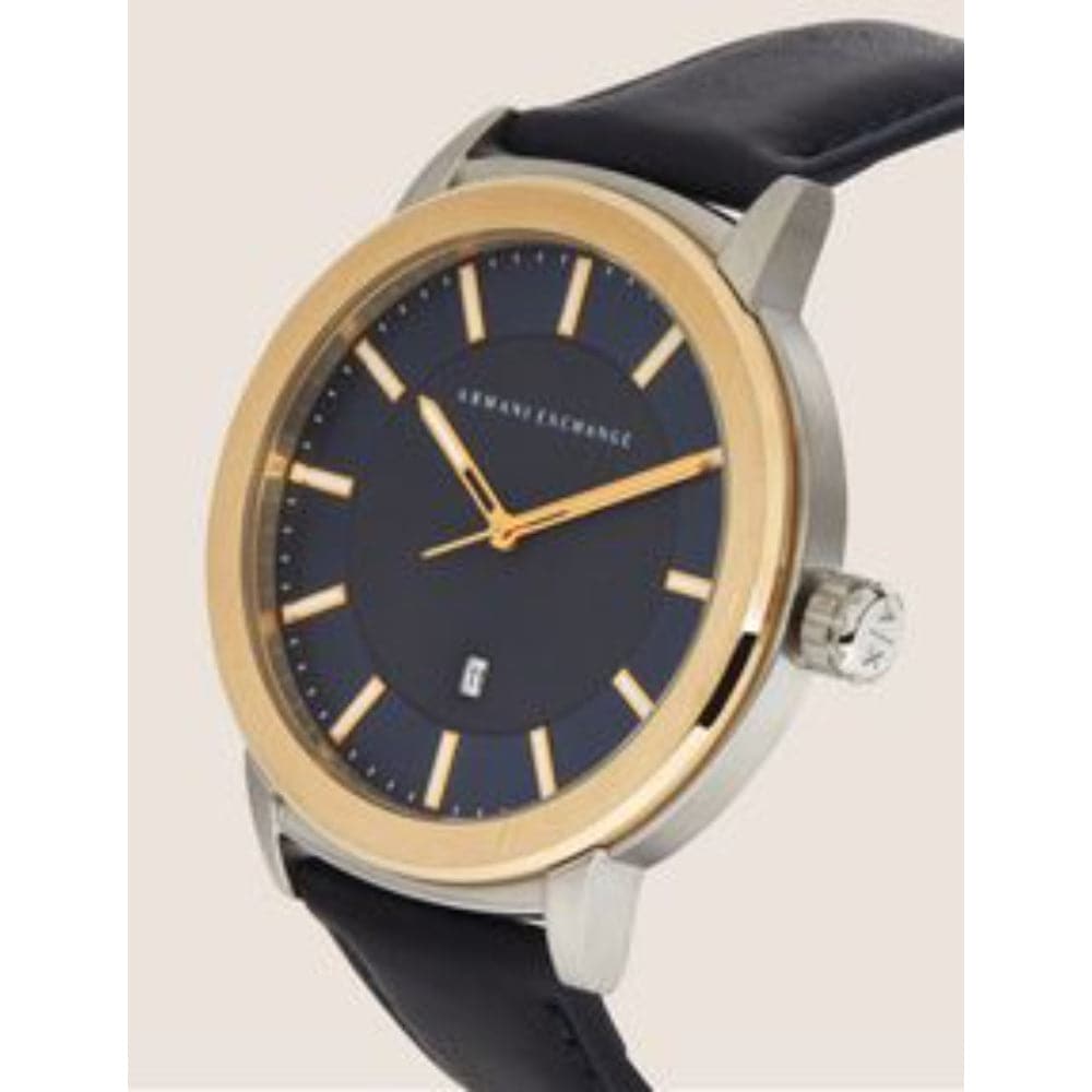ARMANI EXCHANGE AX1463 Men's Two-Tone Stainless Steel Watch with Black Leather Strap - Quartz Analog Watch for Business, Casual & Formal Occasions