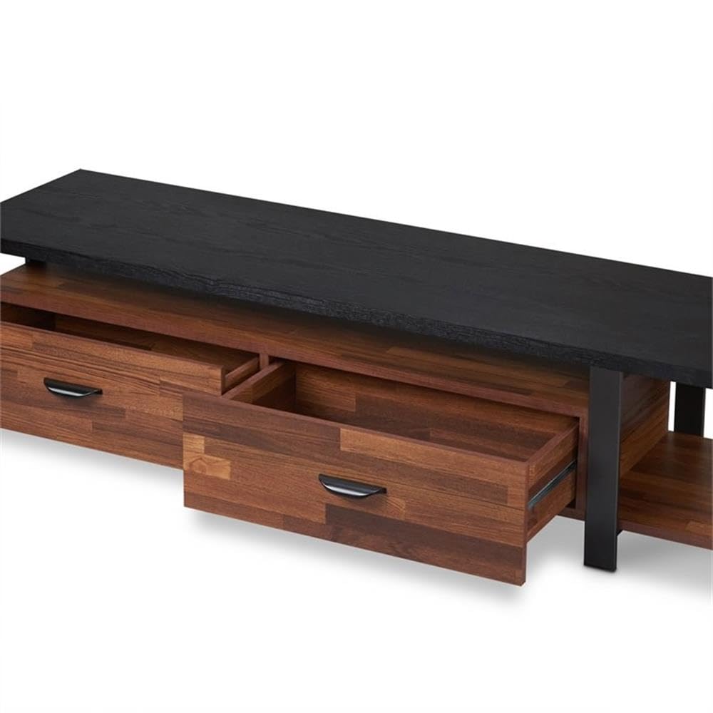 Acme Elling 2-Drawer Solid Wood TV Stand - Walnut & Black Finish - Entertainment Center for Living Room, Bedroom & Home Theater