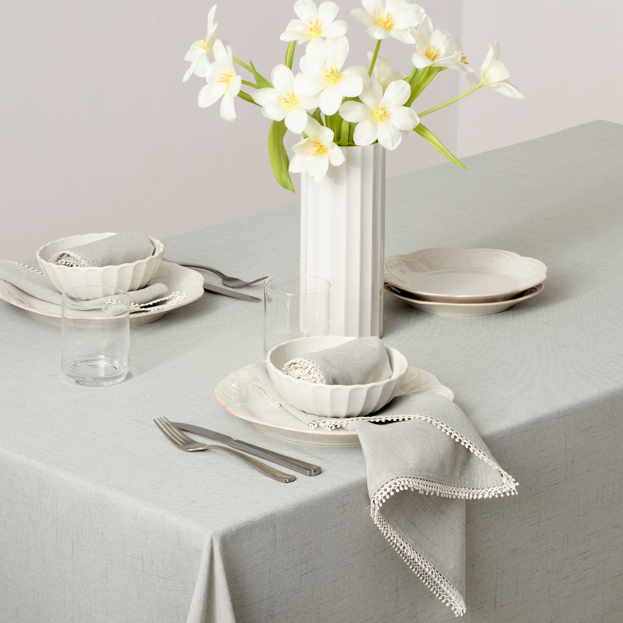 French Perle Dove Grey 19x19 Inch Linen Napkins - Elegant Dinner Party, Wedding, and Formal Dining Table Decor