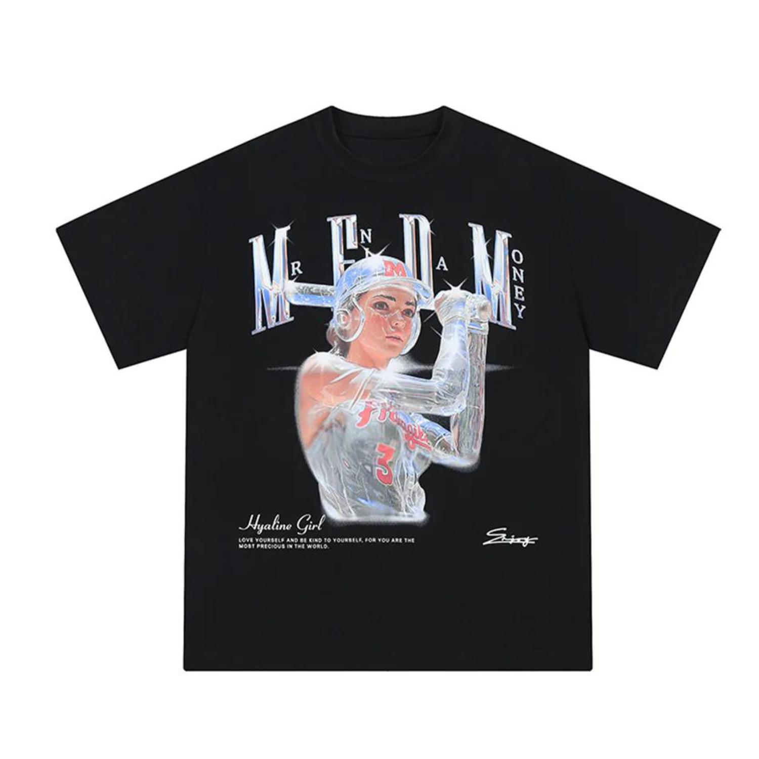 Mr Enjoy Da Money Baseball Girl T-Shirt - Black | Trendy Graphic Tee for Women & Girls | Perfect for Casual Wear, Sports Events & Street Style