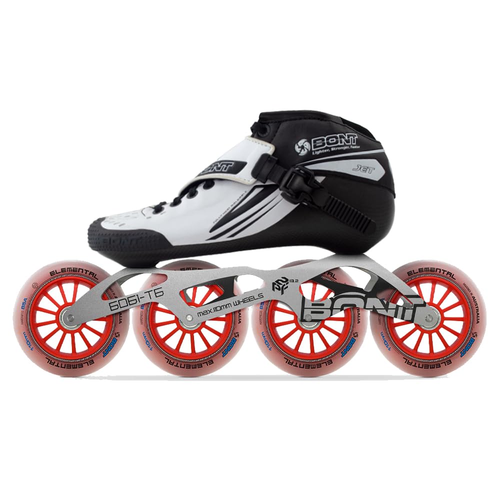 Bont Jet Inline Speed Skates - Vegan Heat Moldable Carbon Fiber Racing Skates with Elemental Wheels & ABEC7 Bearings for Professional Speed Skating & Competitive Roller Derby