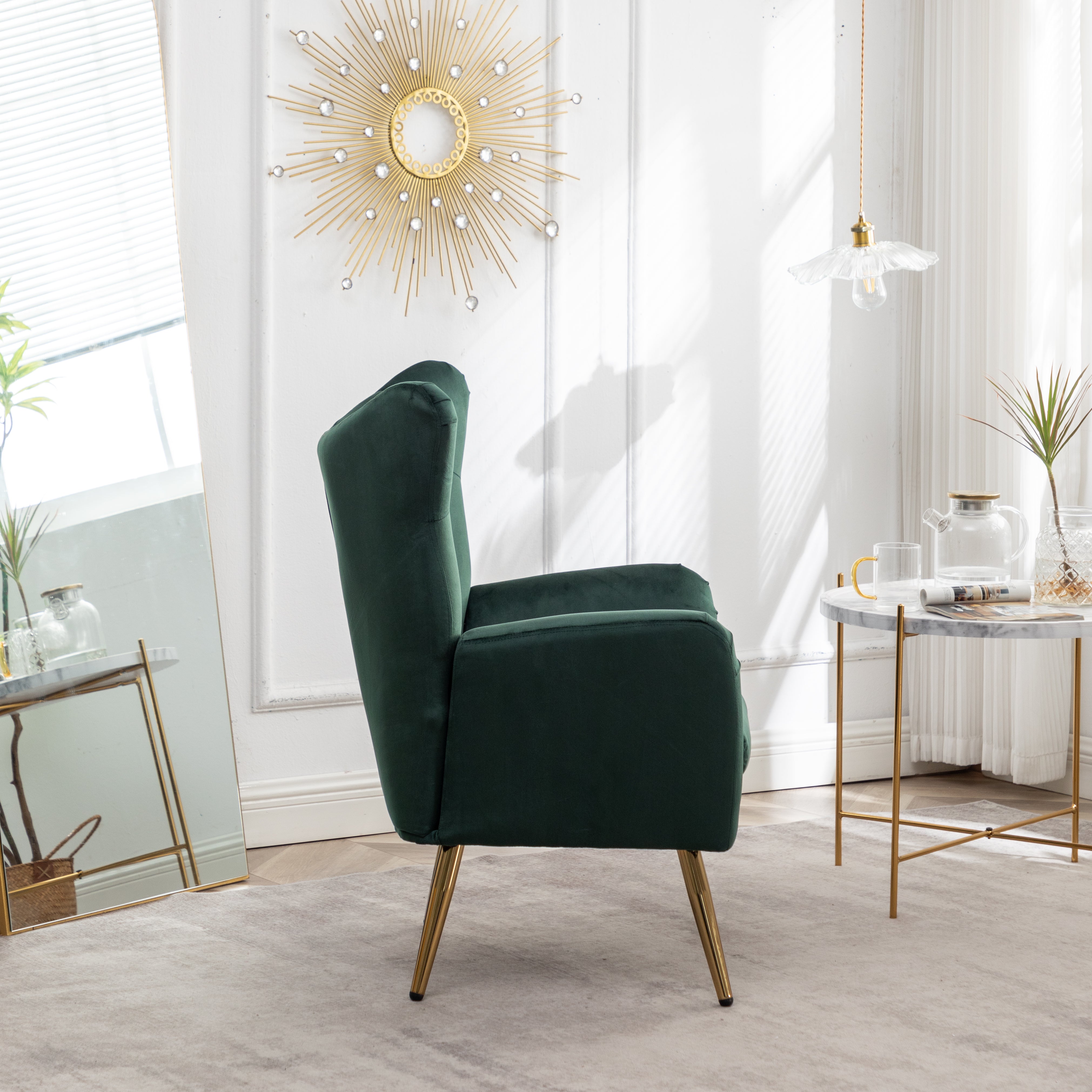 Roundhill Furniture Sovarol Velvet Button Tufted Wingback Accent Chair - Luxurious Living Room Seating for Home Office, Bedroom & Lounge Decor