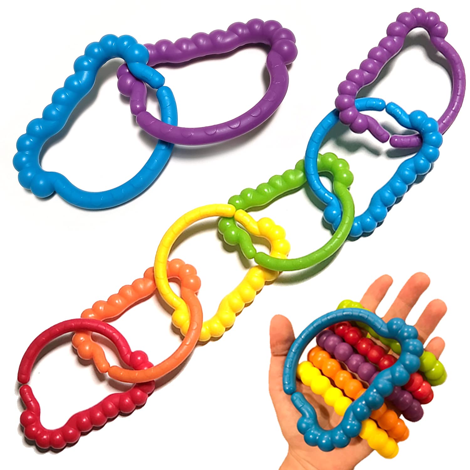 Baby Rings Toy Links - Educational & Teething Toys for Infants | Fine Motor Skills Development | Stroller, Car Seat & Playtime Accessories for Toddlers