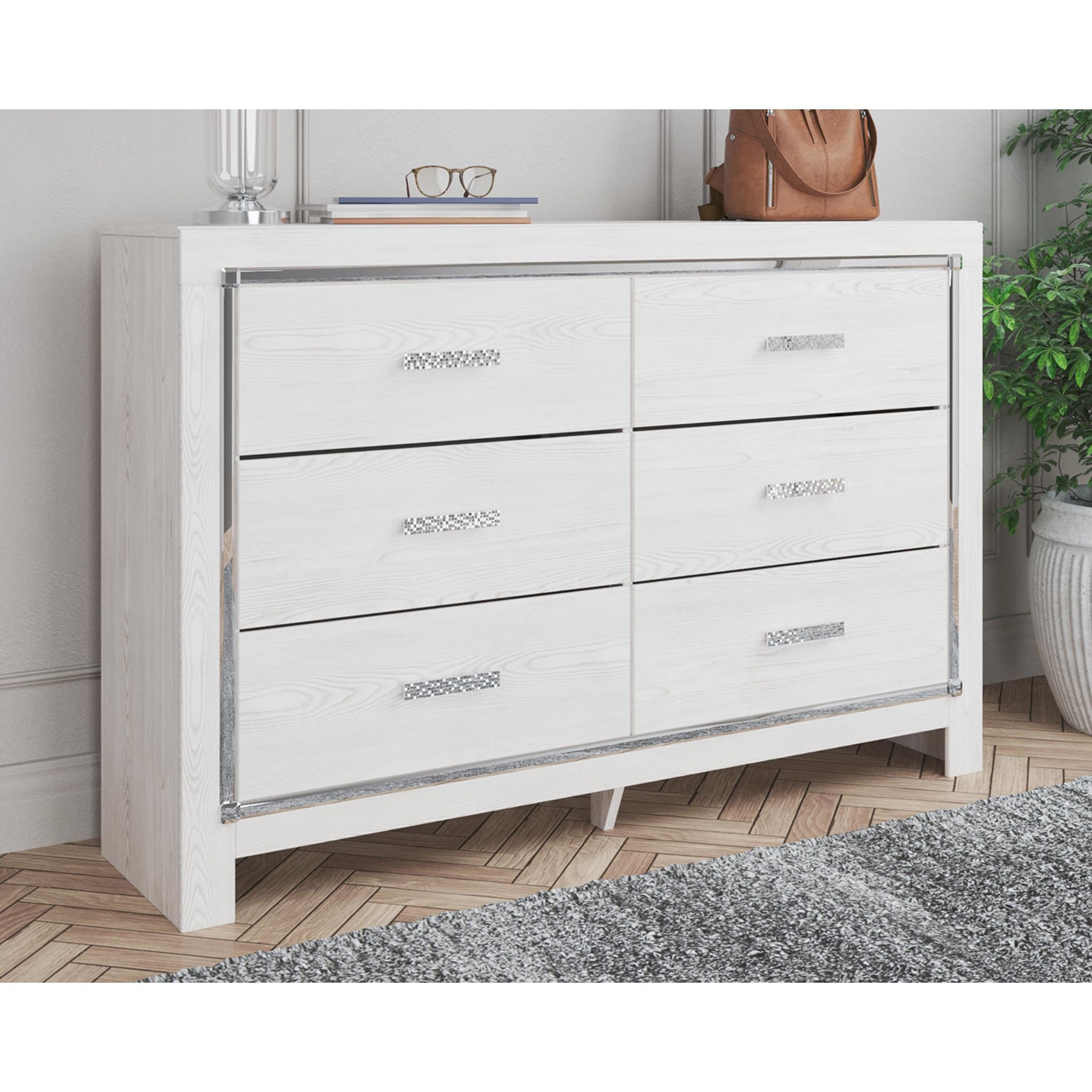 Altyra White Dresser - Modern 6-Drawer Chest for Bedroom, Living Room & Office Storage | Solid Wood Furniture with Smooth Gliding Drawers