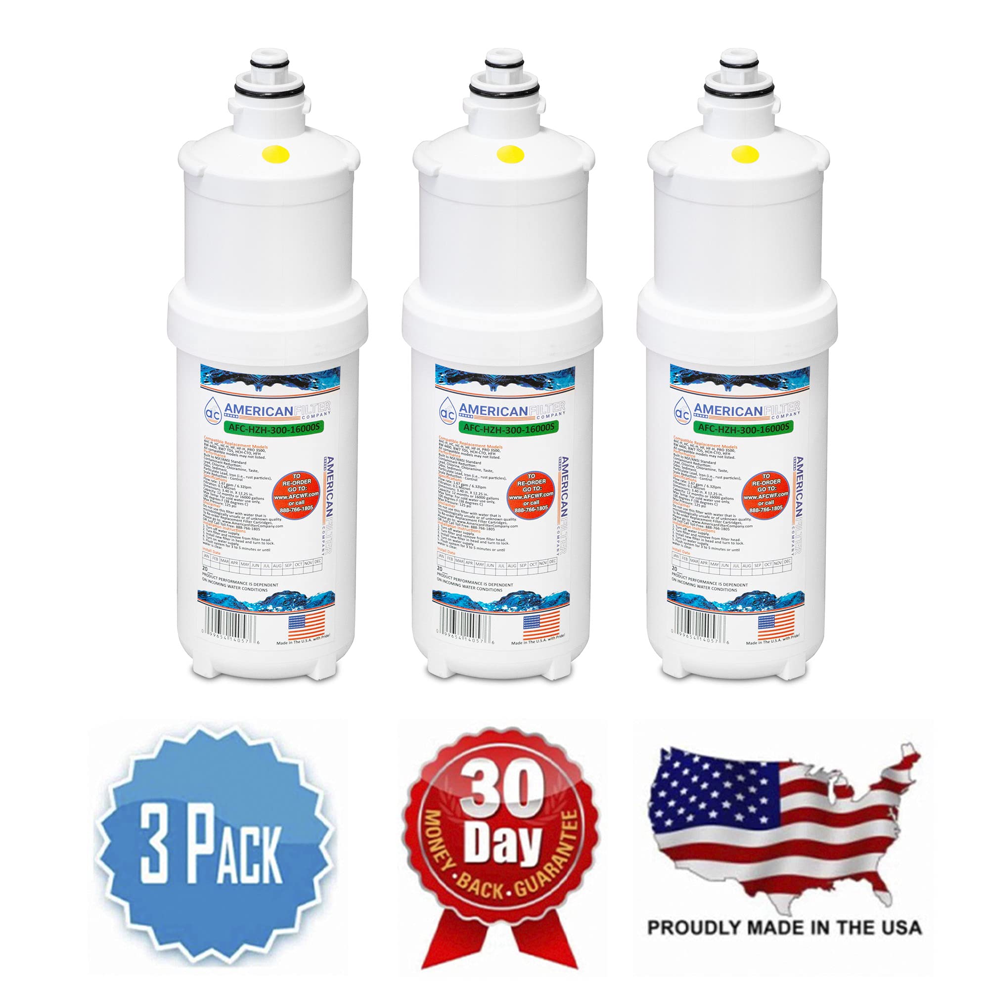 AFC HZH-300-22000SK Water Filter Replacement for Hoshizaki H9655-11 Ice Machine | USA Made | 3-Pack | Compatible with AFC-HZH-16000S | Commercial Kitchen & Restaurant Use