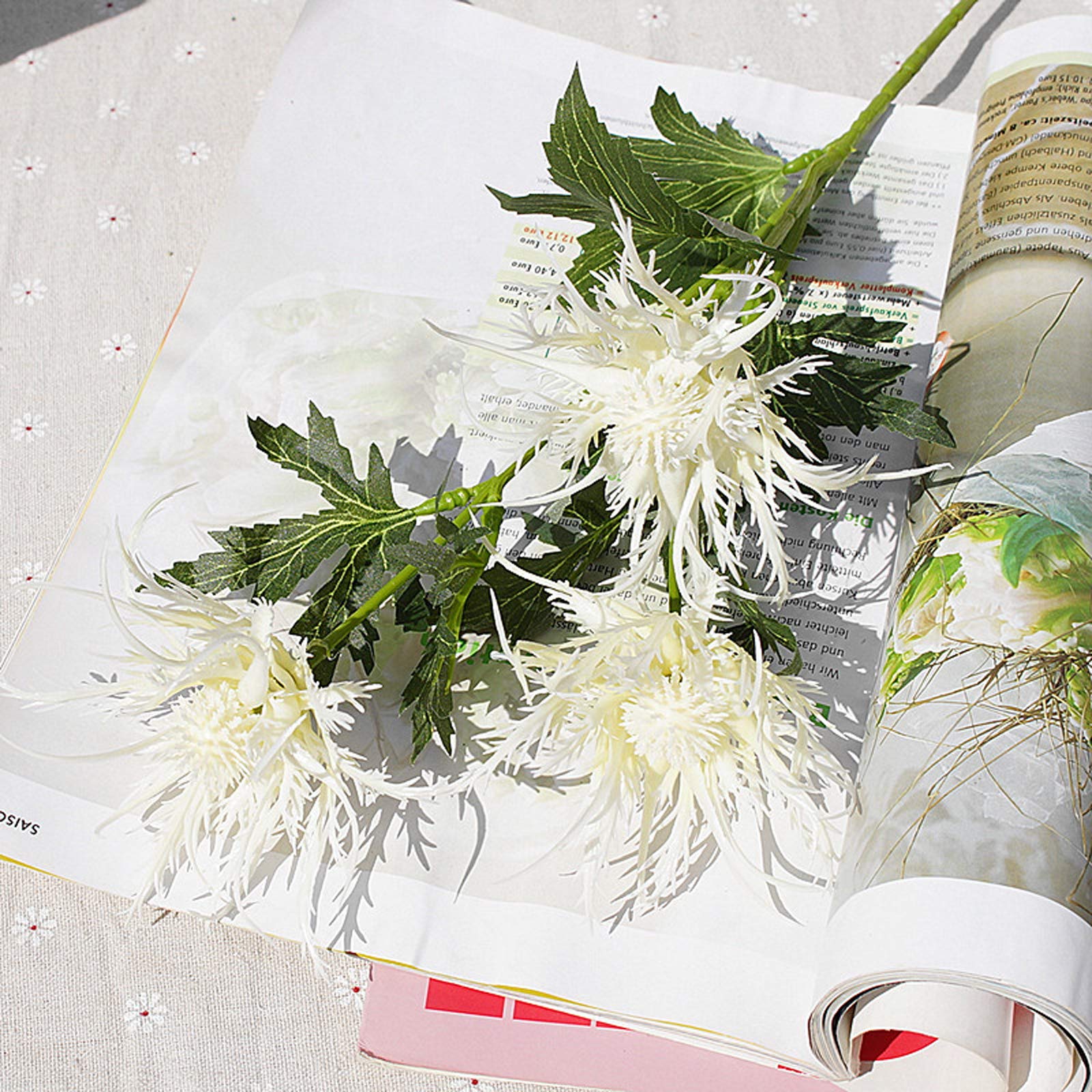 6 Sets Artificial Eryngium Foetidum Flowers - Fake Thistle Spray Sea Holly Plants for Home Wedding Party Decor (White) | Perfect for Centerpieces, Bouquets, and DIY Floral Arrangements