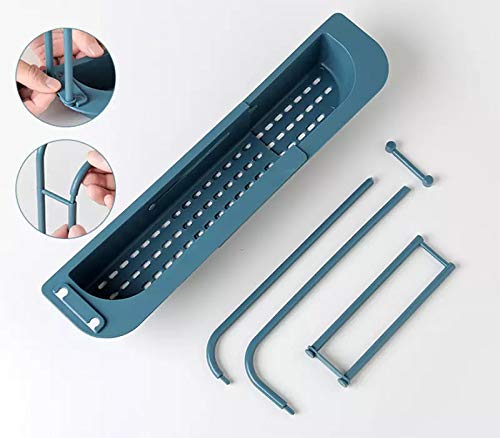 Expandable Plastic Kitchen Sink Storage Rack - Adjustable Drain Basket & Faucet Holder for Sponges, Soap, Dish Brushes with Towel Hanger (Multicolor) | Perfect for Small Kitchen Organization & Countertop Space Saving