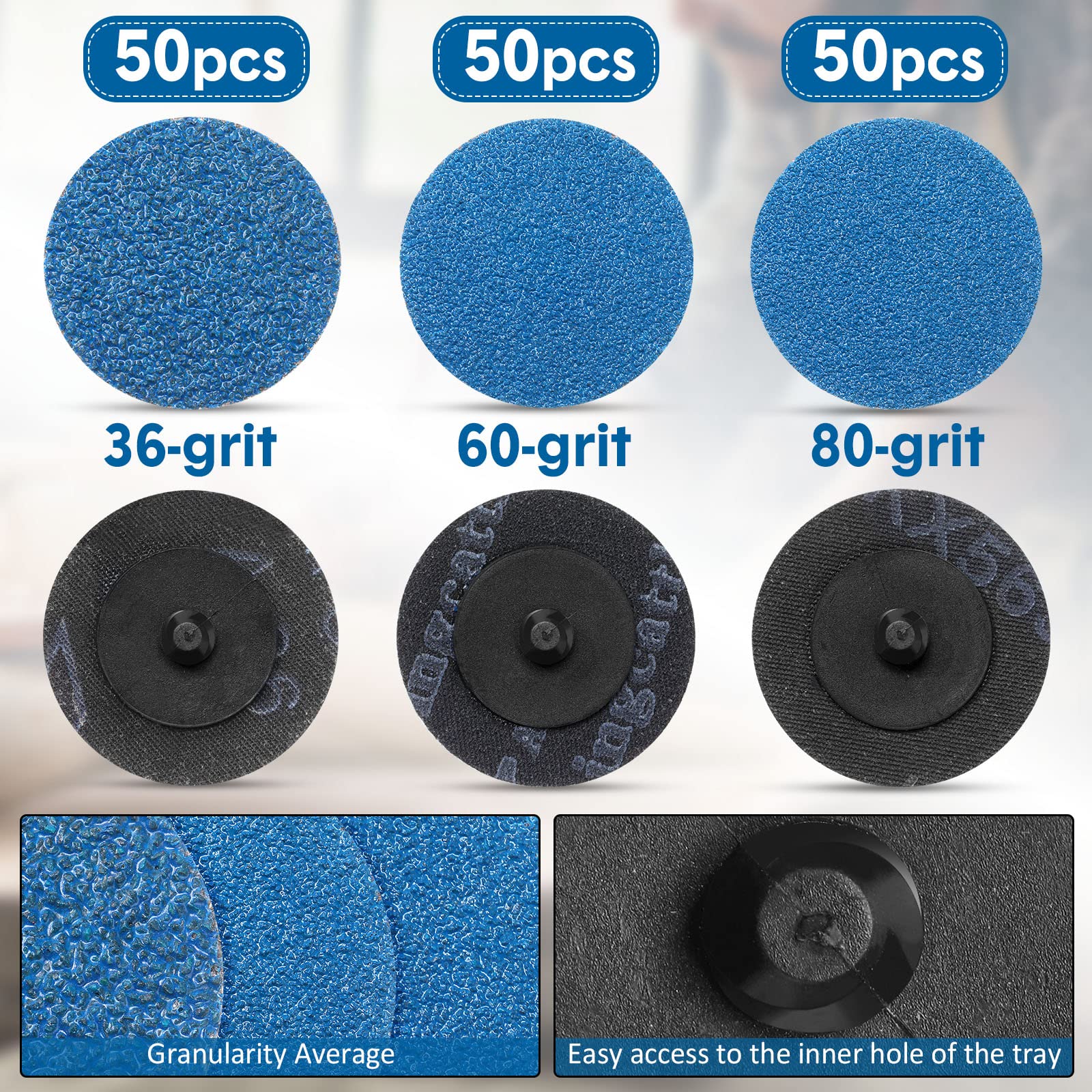 150 Pcs 2 Inch Sanding Discs for Die Grinder - 36/60/80 Grit Abrasive Grinding Wheels for Surface Finishing, Polishing, Rust & Paint Removal - Perfect for Metal, Wood & DIY Projects