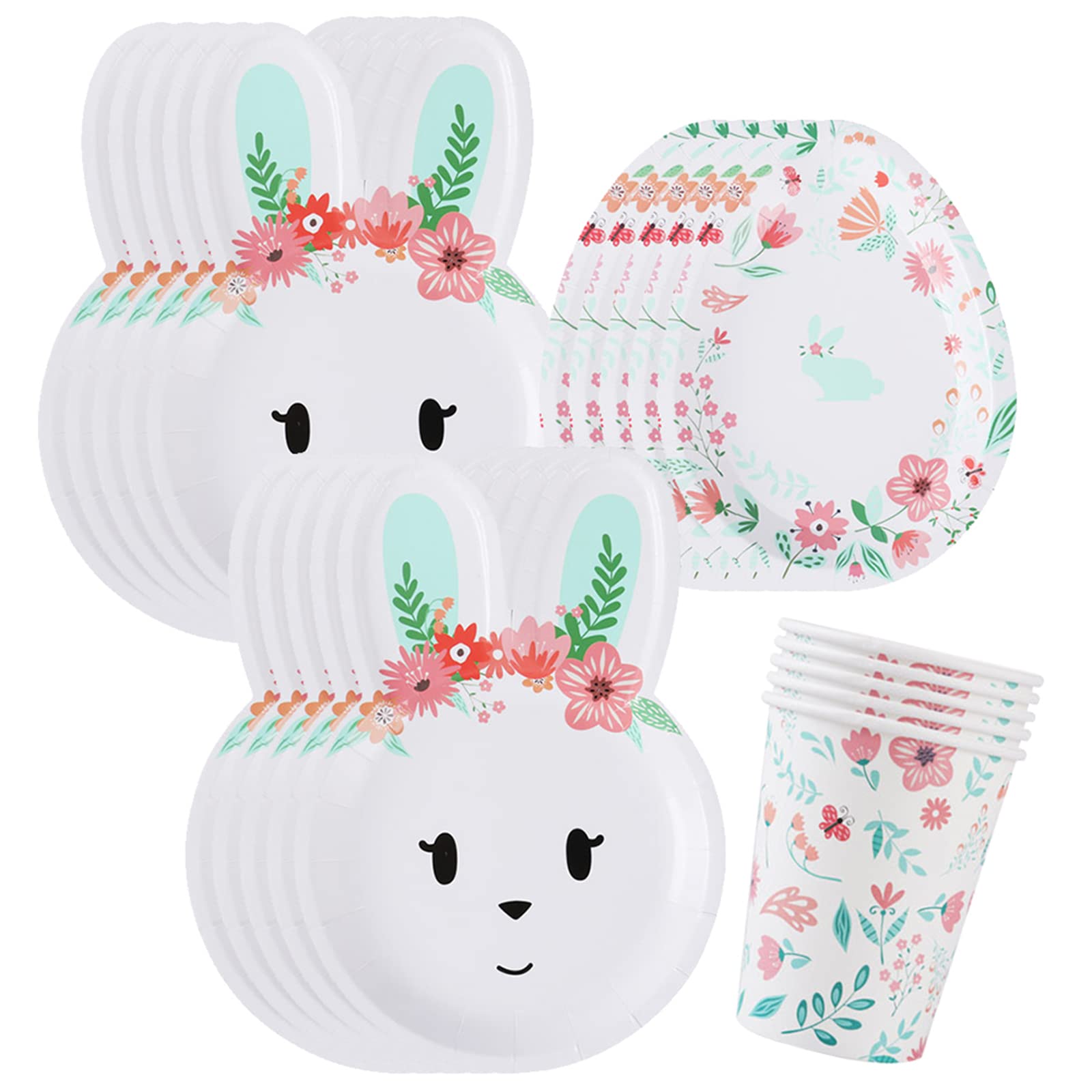 Easter Bunny Paper Plates Set for 16 - Easter Party Supplies with Bunny Egg Plates & Cups, Floral Easter Tableware for Decorations - Perfect for Easter Brunch, Egg Hunts & Spring Celebrations