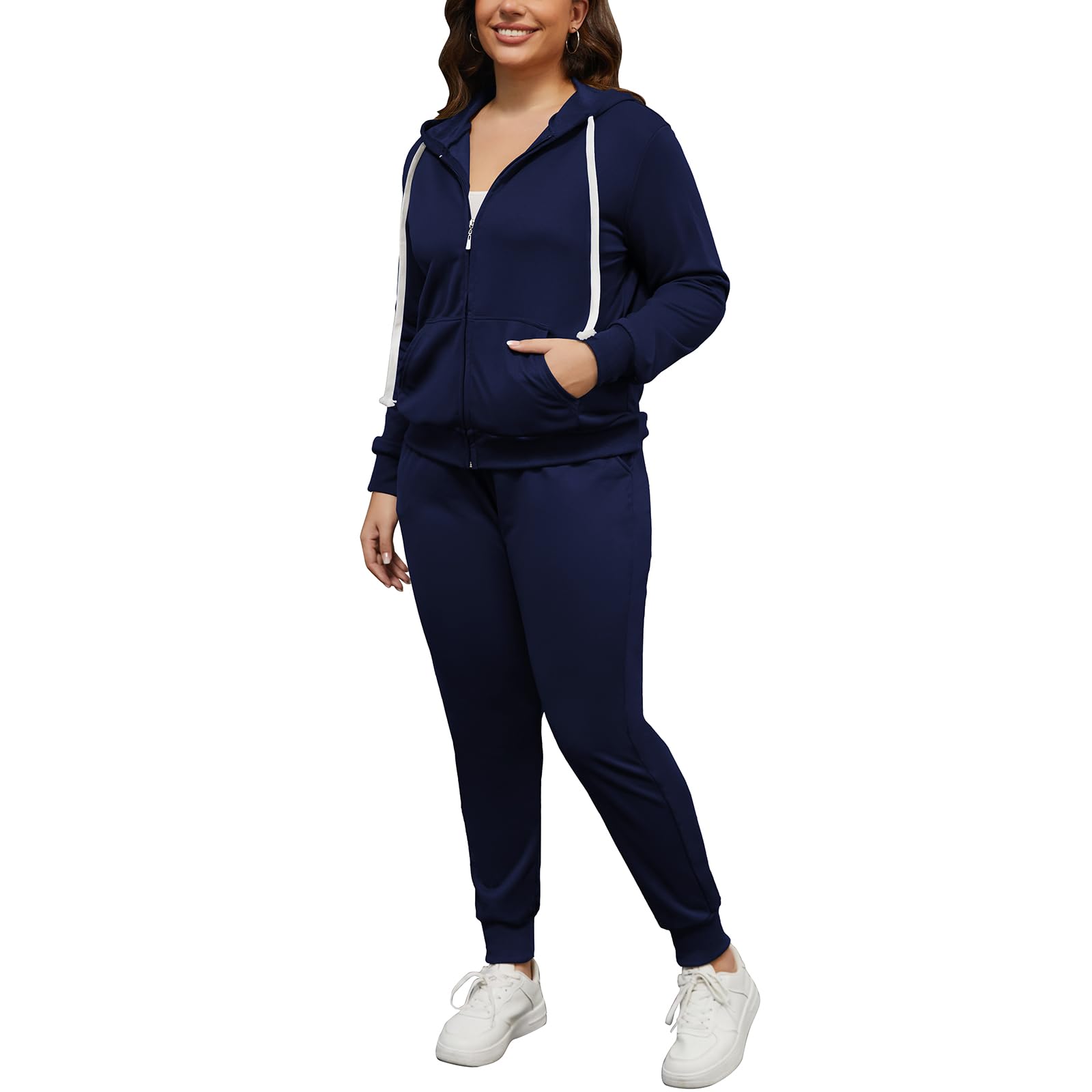 PINSV Women's Plus Size 2-Piece Sweatsuit Set with Hood - Soft Jogging Outfit for Casual Wear & Lounge (Black, XXL) | Perfect for Gym, Running Errands & Relaxing at Home