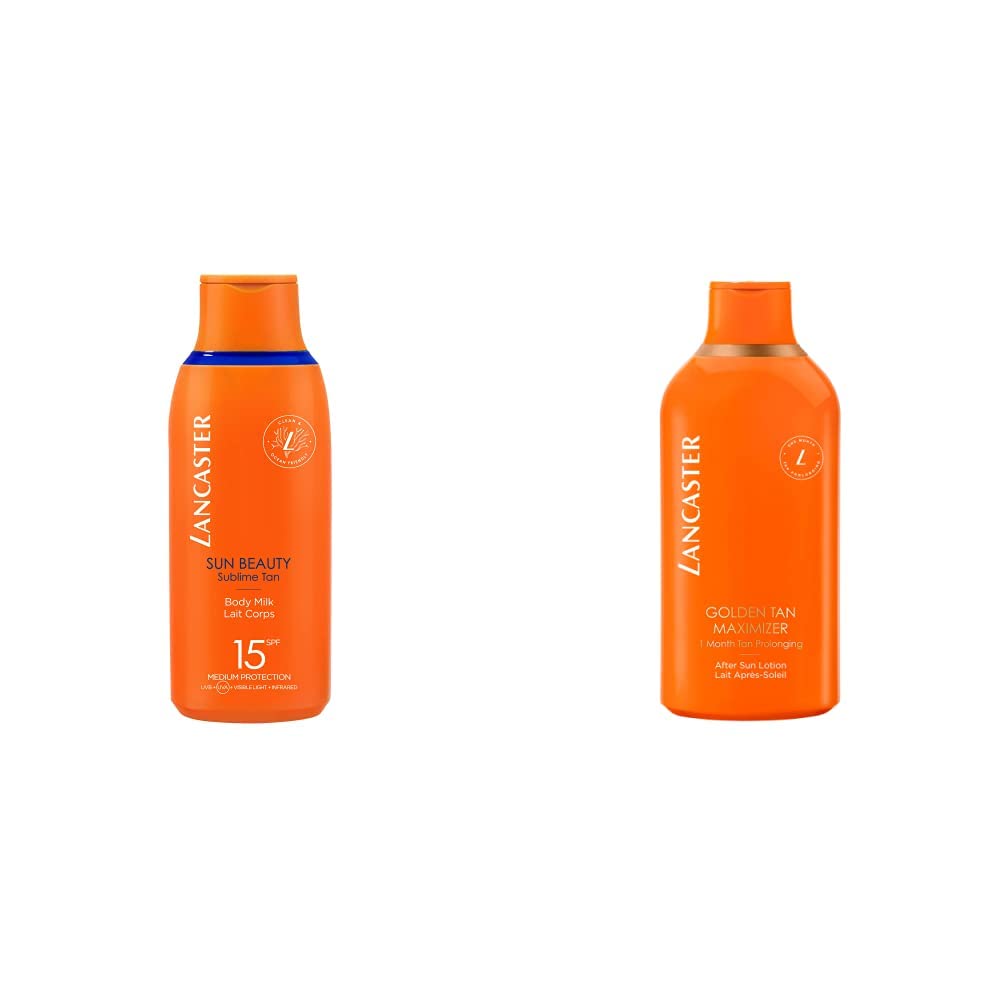 Lancaster Sun Beauty Body Milk SPF15 175ml & Golden Tan Maximizer After Sun Lotion 400ml - Hydrating Sun Protection & Post-Sun Care for Beach, Pool & Vacation Skin Care