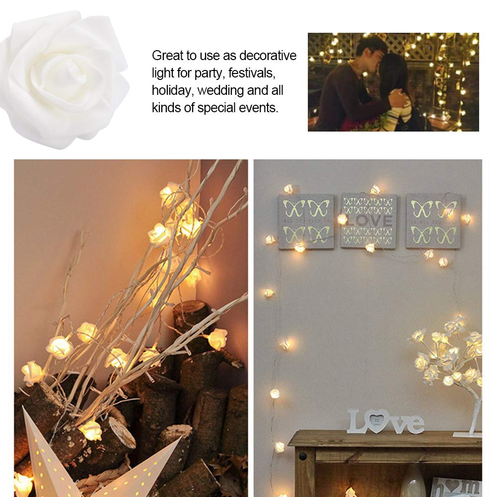 Dioche 3M 20LED USB Flower String Lights - Warm White Rose Fairy Lights for Bedroom, Christmas, Valentine's Day, Wedding & Party Decor - Perfect for Indoor/Outdoor Patio, Garden & Home Decoration