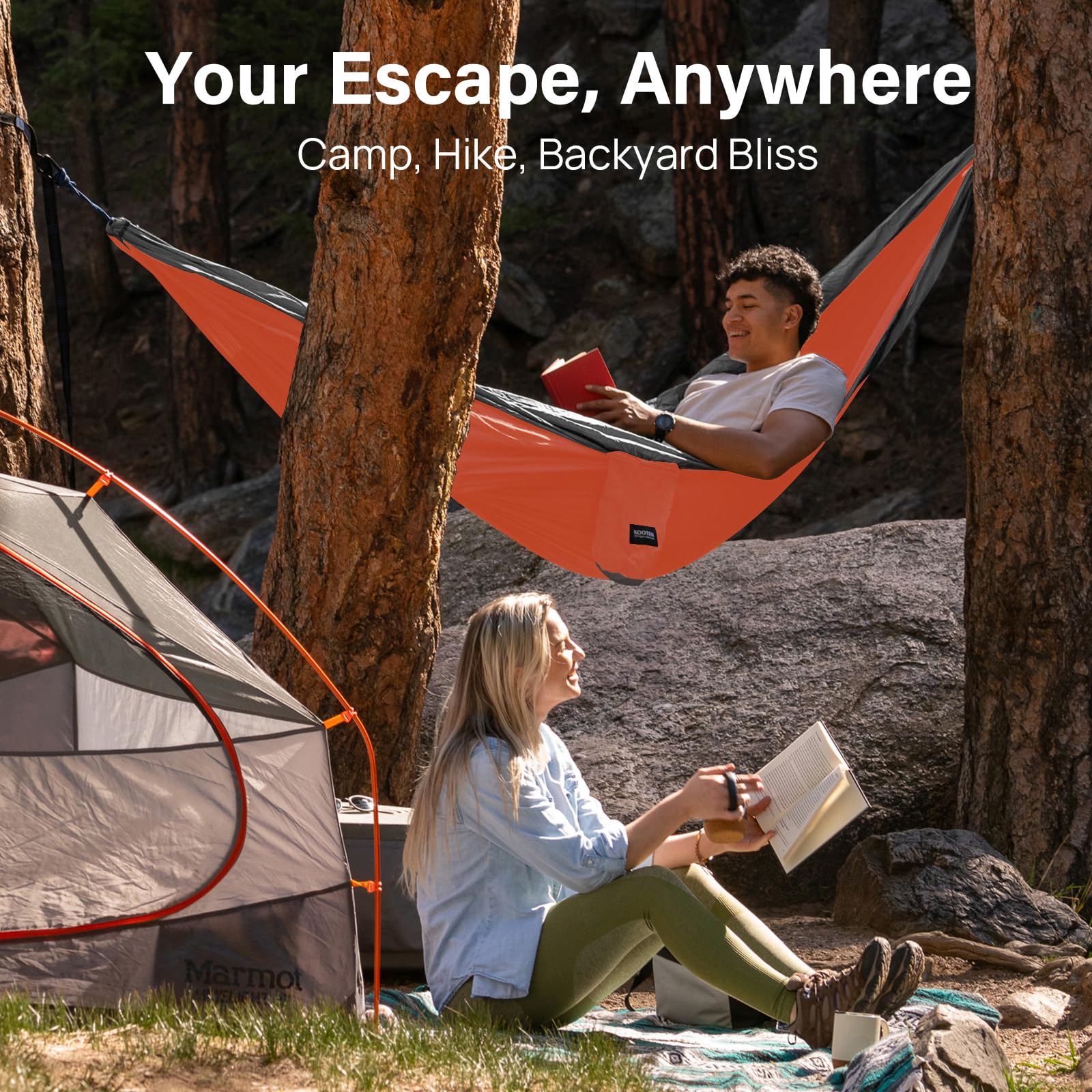 Kootek Portable Camping Hammock - Lightweight Double & Single Hammock with Tree Straps for Outdoor Adventures, Hiking, Beach & Backpacking Travel - Perfect for Relaxing in Nature, Backyard or Park