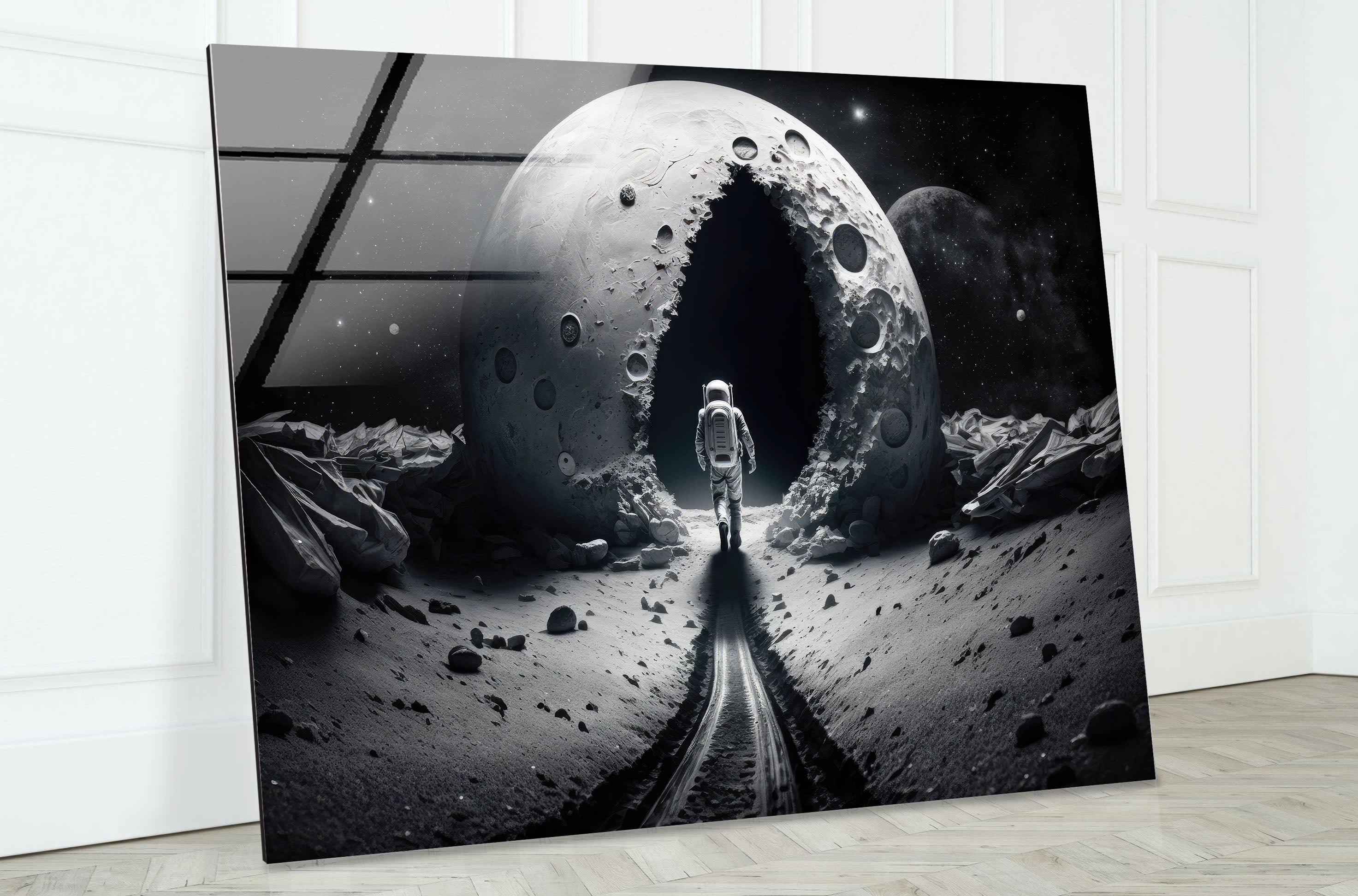 Astronaut Moonwalk Wall Art - Surreal Space Galaxy Glass Print for Home & Office Decor | Unique Sci-Fi Poster for Living Room, Bedroom, or Gift