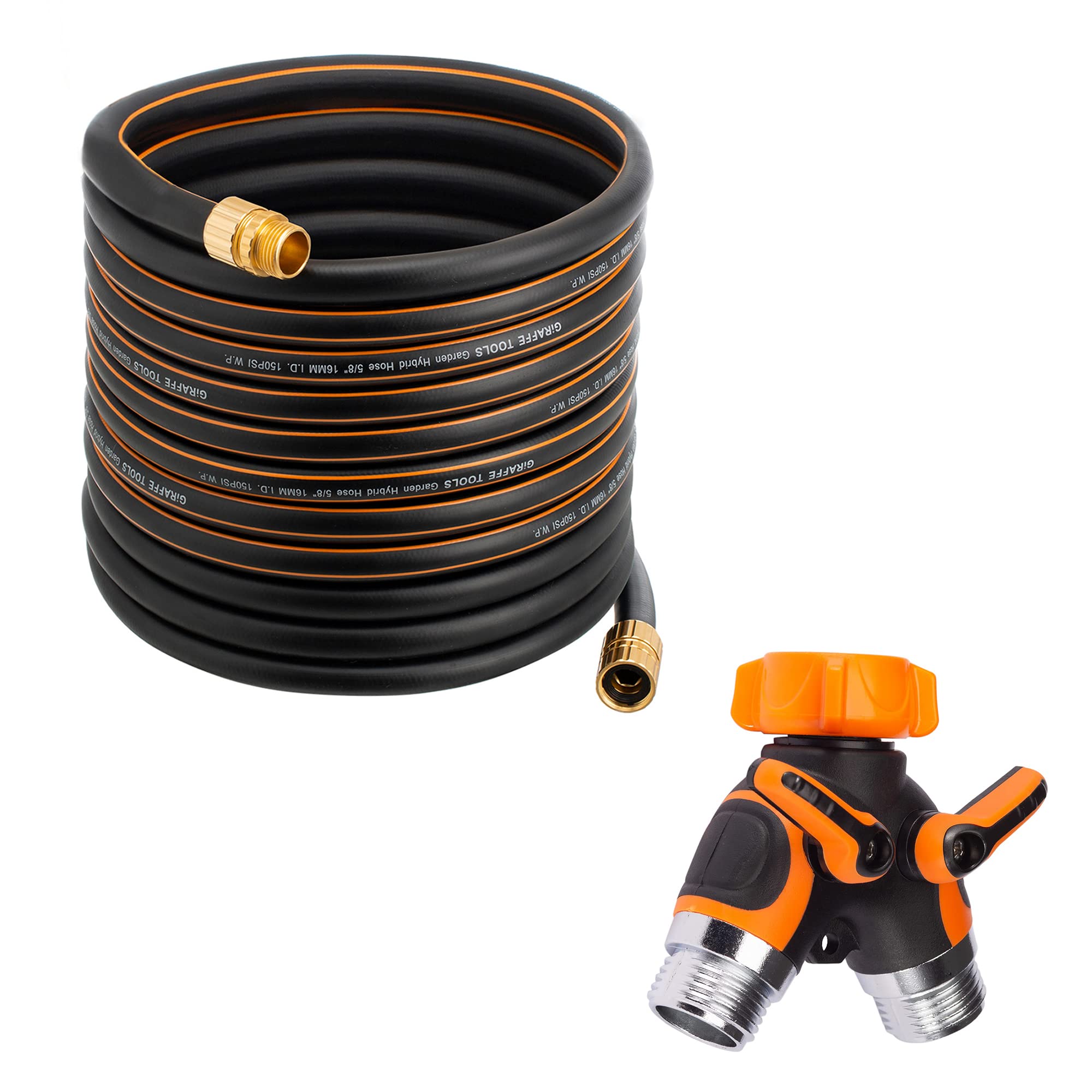 Giraffe Tools Heavy Duty 5/8 Inch Garden Hose Splitter with 75ft Reusable Connector - Male to Female Water Hose Adapter for Lawn Irrigation, Car Washing & Outdoor Cleaning
