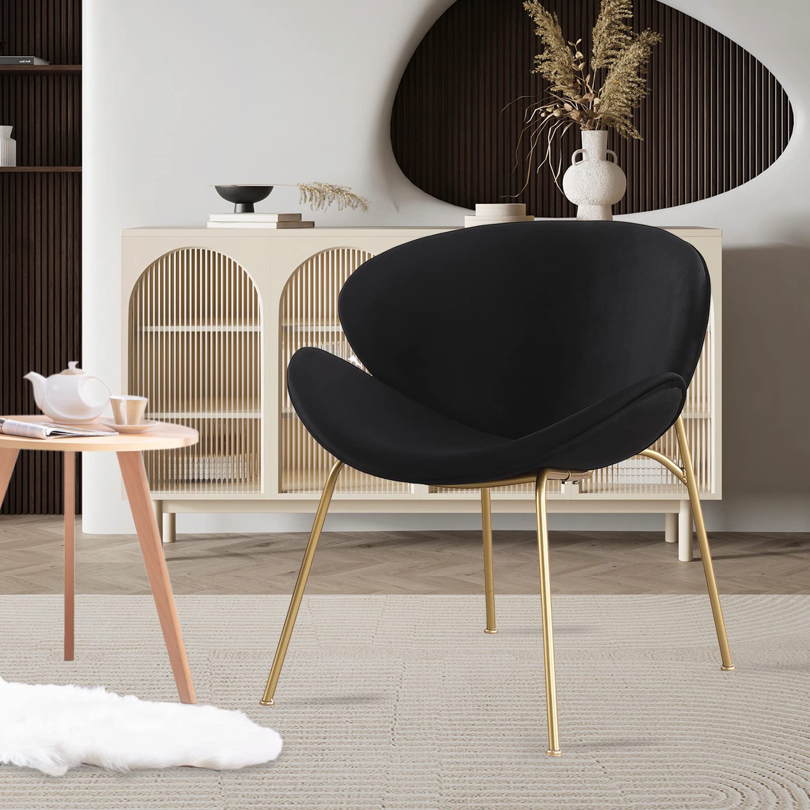 Luxury Velvet Dining Chairs Set of 2 - Modern Side Chairs with Golden Metal Legs & Curved Back - Comfortable Reading/Vanity Chairs for Bedroom, Living Room, Kitchen - Perfect for Dinner Parties, Home Office & Cozy Relaxation