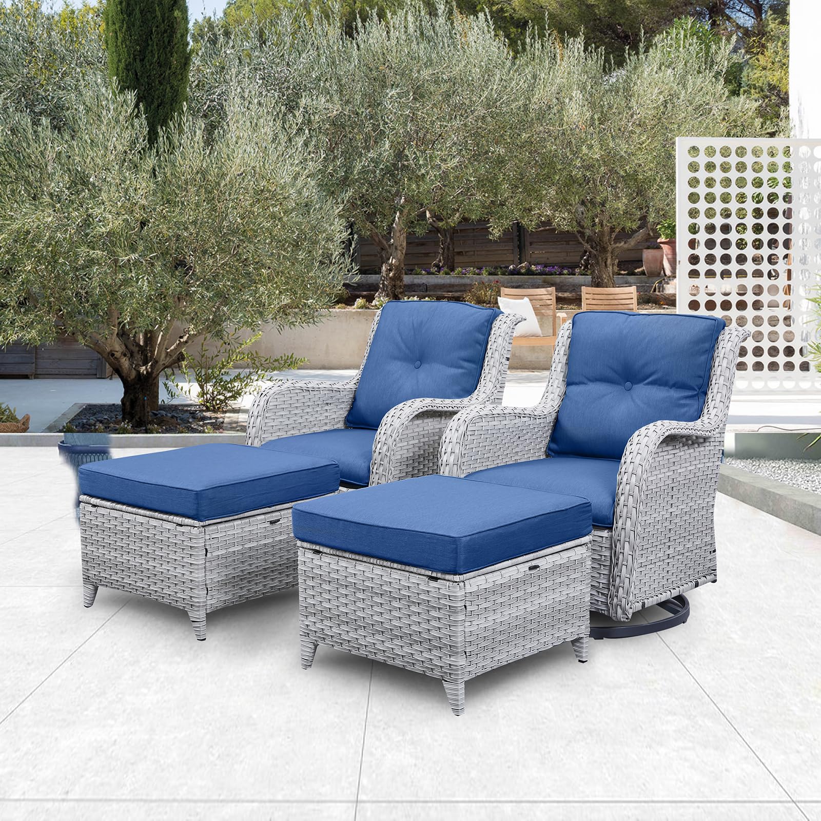Outdoor Patio Furniture Ottoman Set of 2 - All-Weather Wicker Rattan Footstool with Soft Cushions - Perfect for Garden, Poolside, Deck & Backyard Relaxation