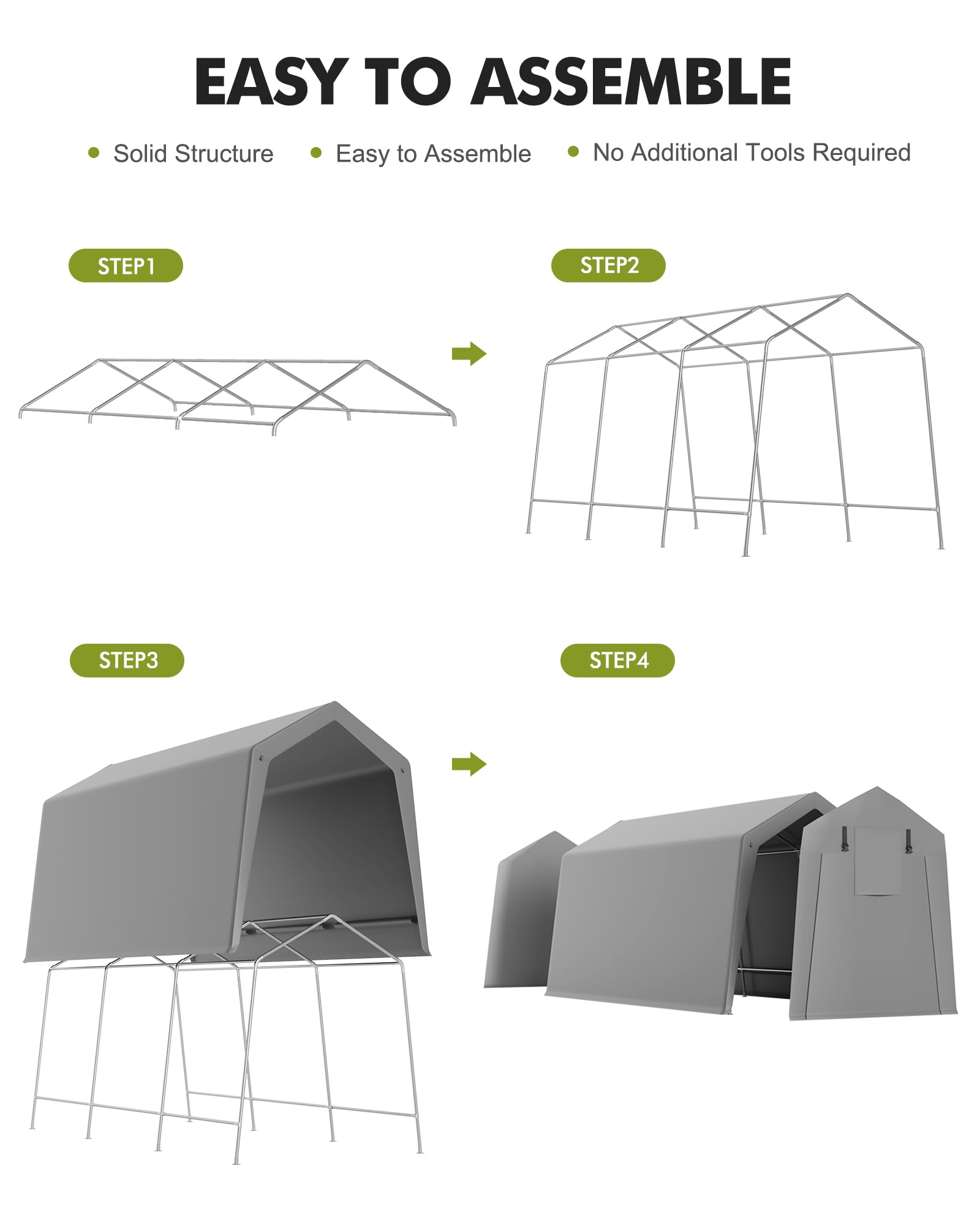 10x15ft Heavy Duty Waterproof Carport Storage Shed with 2 Roll-Up Zipper Doors - Shelter Logic Garage Tent for ATV, Motorcycle, Bike, Garden Tools & Firewood - Perfect for Outdoor Vehicle Protection & Backyard Storage