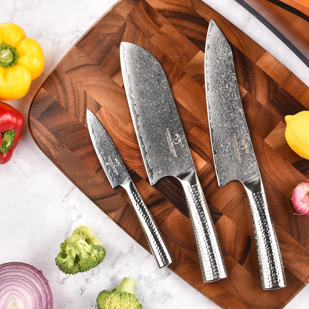 Premium 12-Piece Damascus Steel Kitchen Knife Set with Natural Wood Block - Razor Sharp Chef Knives, Paring Knife, Bread Knife - Non-Slip ABS Ergonomic Handle, Sharpener & Shears Included - Perfect for Home Cooking, Professional Chefs & Gift Giving