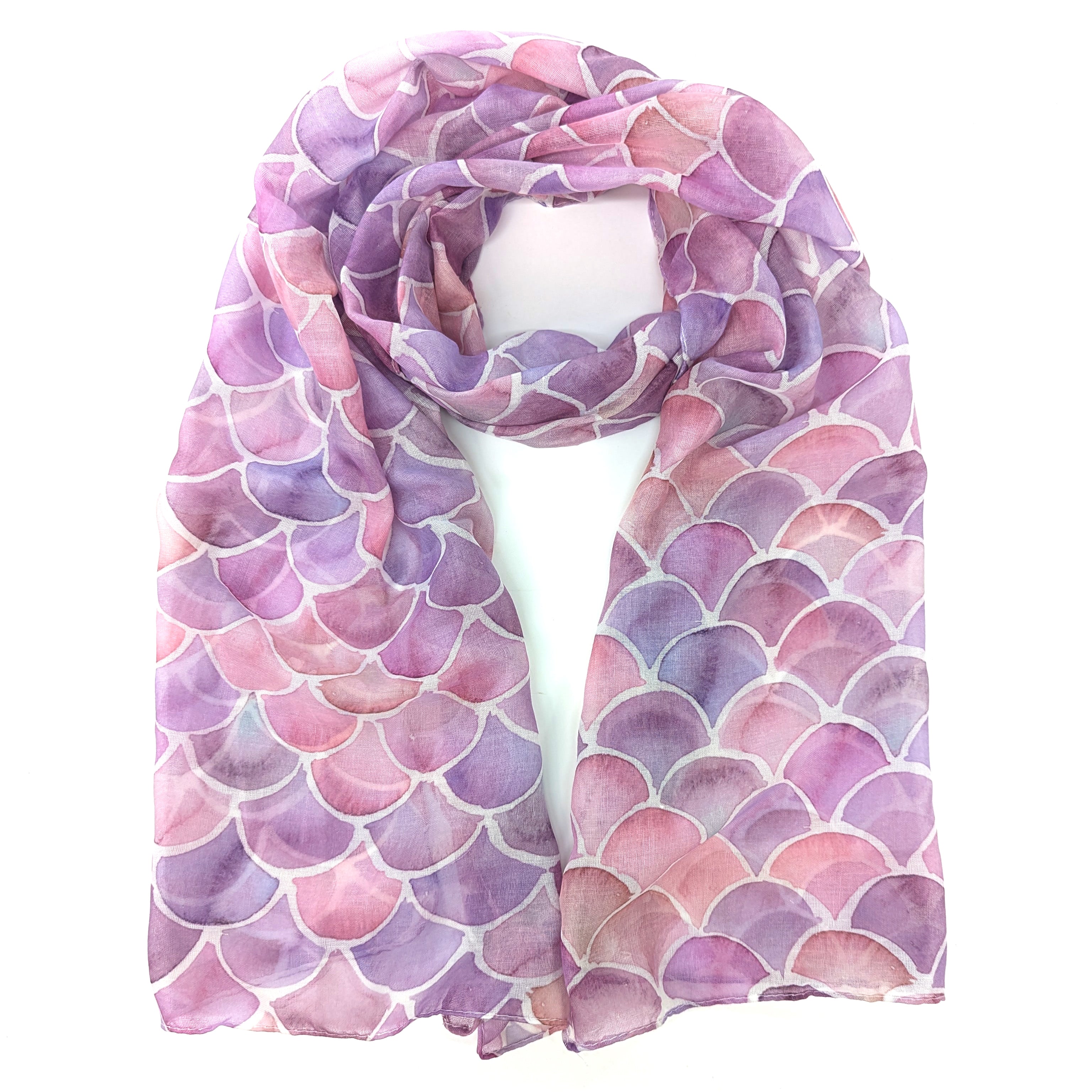 Elegant Watercolor Style Scalloped Mermaid Scarf - Lightweight Fashion Accessory for Women, Beach Cover-Up, Boho Outfit Enhancer, Perfect for Summer, Weddings & Vacation