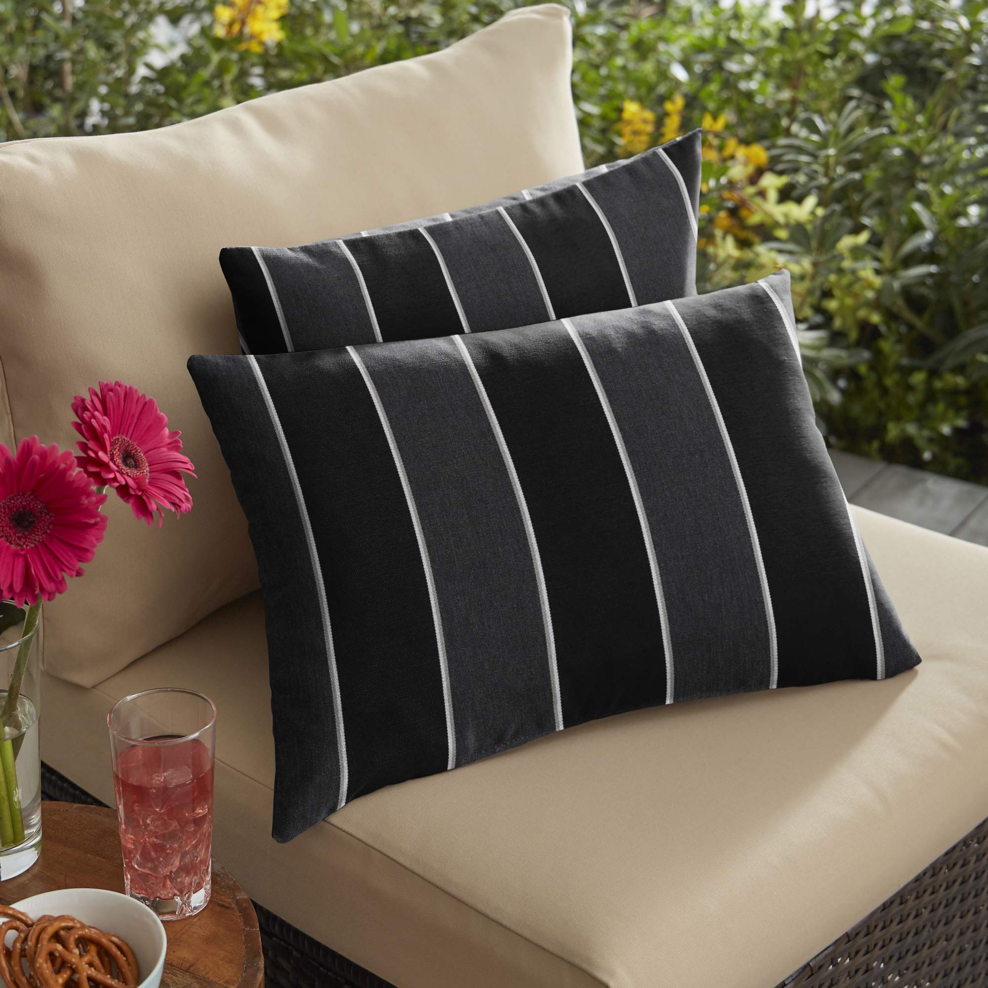 2 Pack Peyton Granite Outdoor Pillows - 20 Inch Waterproof Decorative Throw Pillows for Patio, Garden, Poolside & Porch Furniture - All Weather Cushion Covers