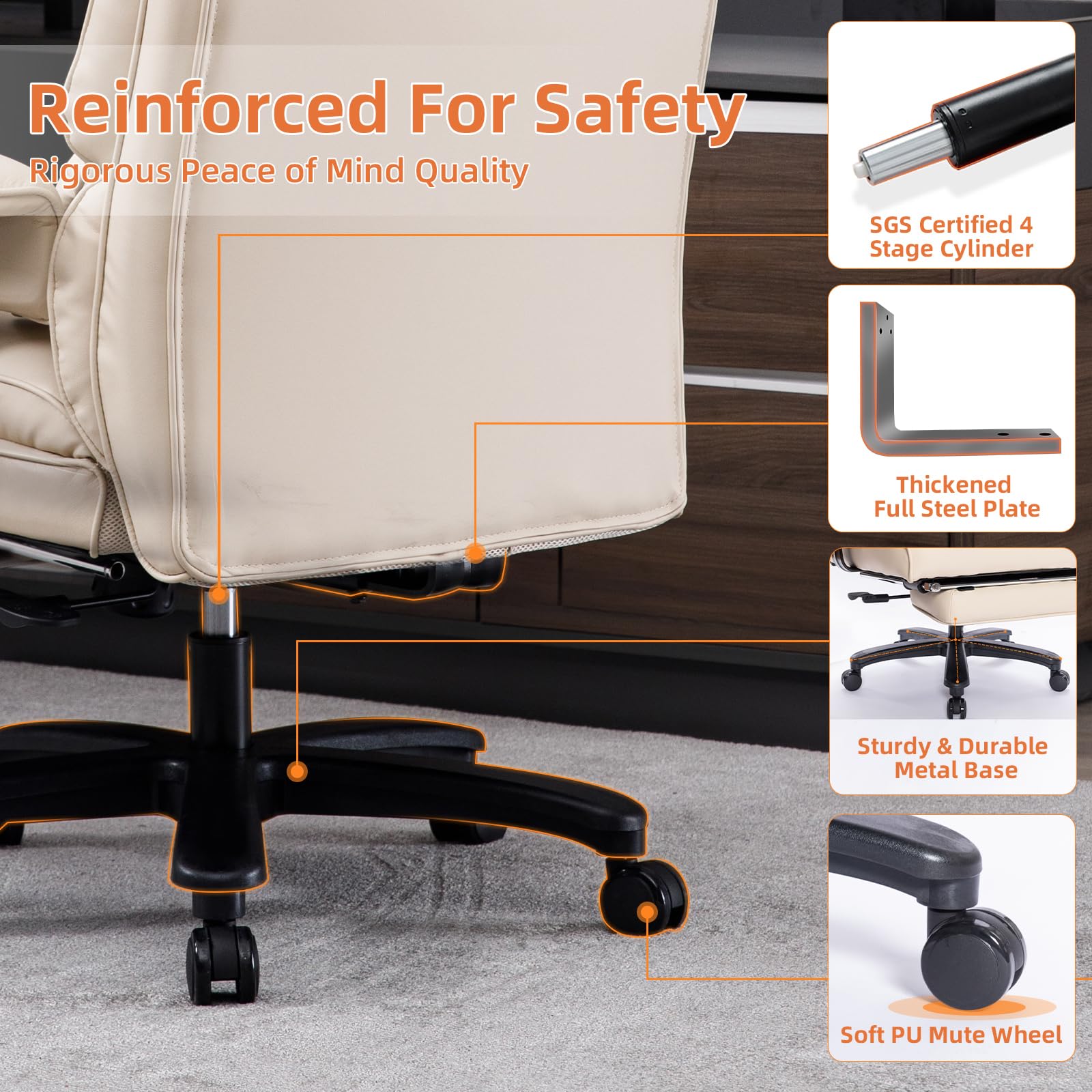 Big and Tall Office Chair 500lbs Capacity - Wide Seat Executive Desk Chair with High Back, Footrest & Ergonomic Lumbar Support - Leather Computer Gaming Chair for Heavy People - Perfect for Home Office, Gaming Setup and Professional Workspaces