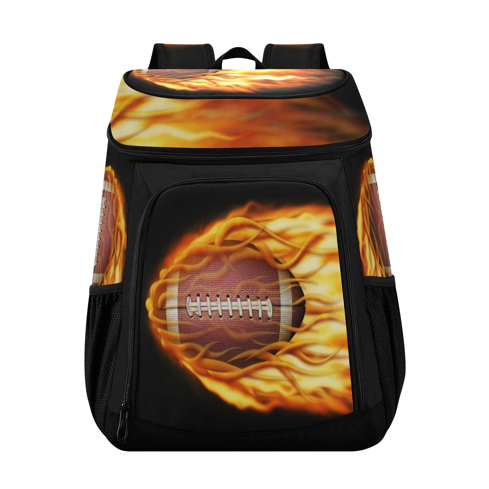 Insulated Leak-Proof Flaming Football Cooler Backpack - 36 Can Portable Cooler for Lunch, Picnic, Beach, Hiking & Camping | Perfect for Outdoor Adventures, Tailgating & Sports Events
