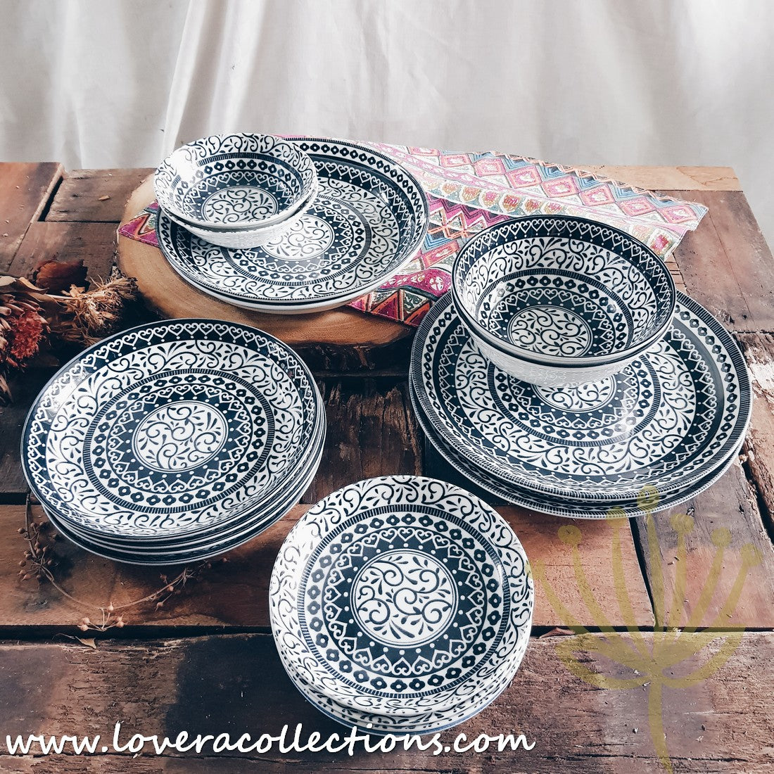 Awasaka Japan Black & White Tribal Dinnerware Set - Modern Ceramic Plates & Bowls for Dining, Entertaining & Home Decor (50% Off Sale)