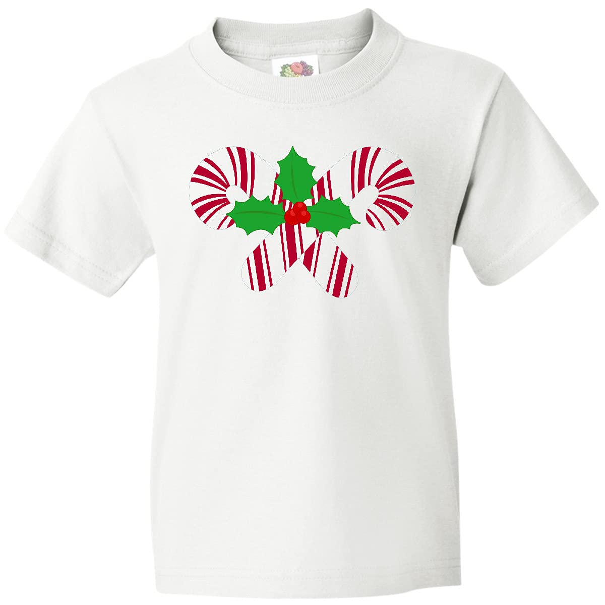 Inktastic Candy Canes and Holly Christmas Youth T-Shirt - Festive Holiday Kids Tee for Christmas Parties & Family Gatherings