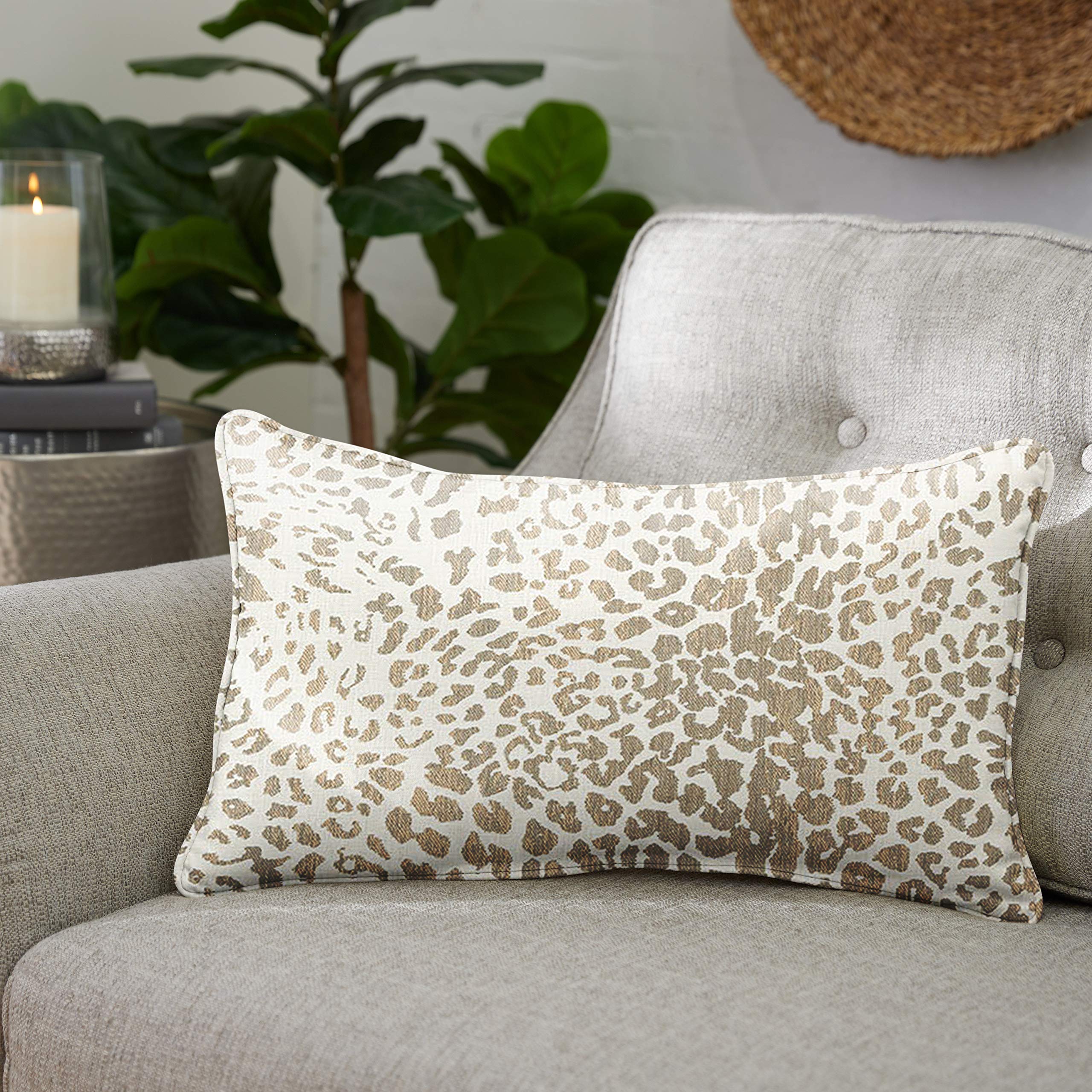 Sorra Home x Sunbrella Indoor Outdoor Lumbar Pillows Set of 2 - Light Brown Leopard Cheetah Print Throw Pillows for Sofa, Patio, Bedroom Decor