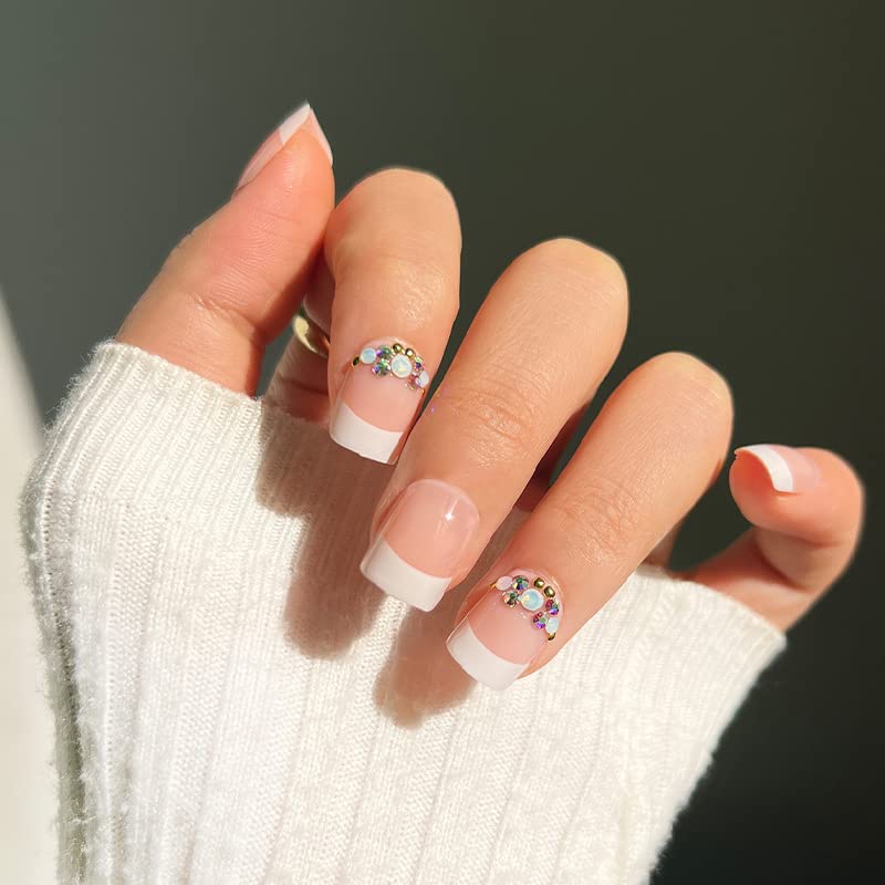 Sereen Beaute 24pcs Acrylic Press On Nails for Women - French Sparkle Fake Nails with Adhesive Tabs, Stick On Nails with Elegant Designs - Perfect for Parties, Weddings, and Special Occasions