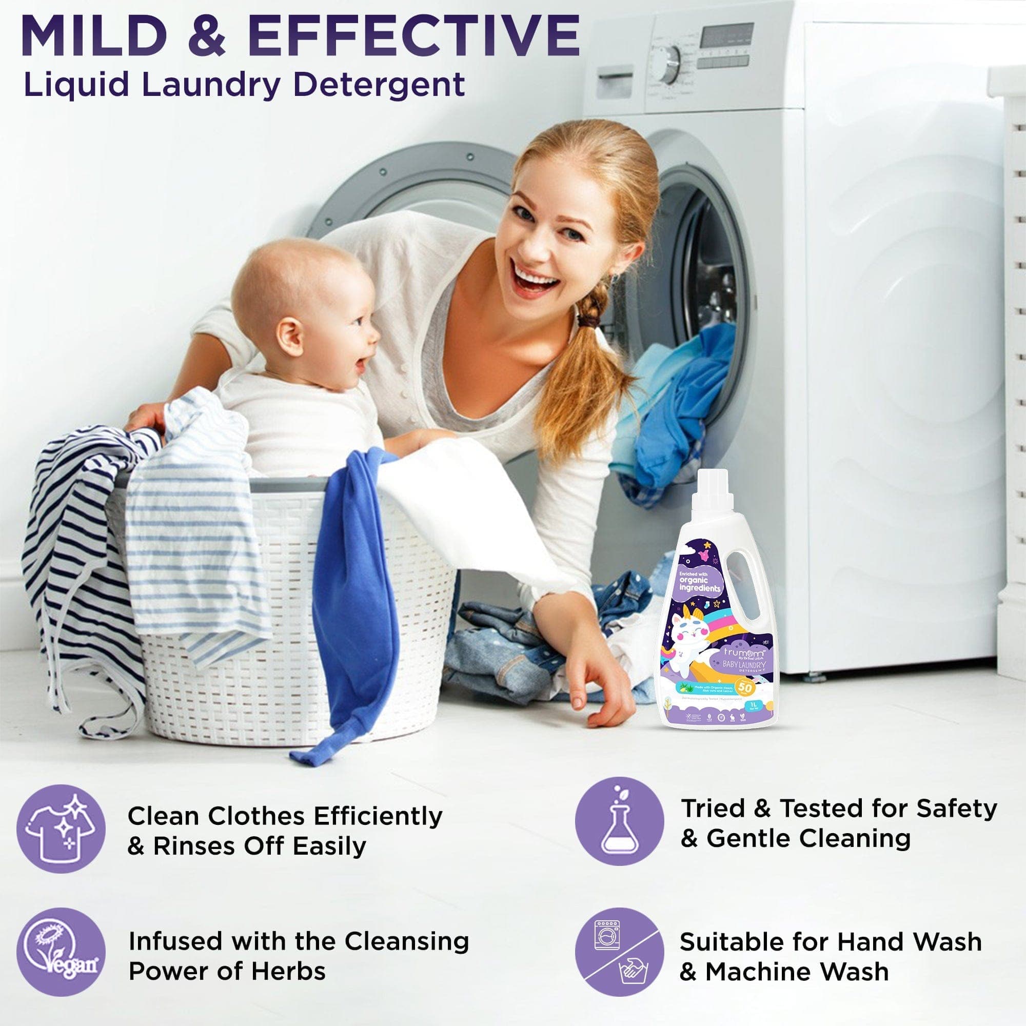 Trumom USA Organic Laundry Detergent - 1 Liter (33.8 Fl Oz) | Plant-Based, Eco-Friendly & Hypoallergenic | Safe for Babies & Sensitive Skin | Expires May 2025 | Perfect for Family Laundry & Delicate Fabrics