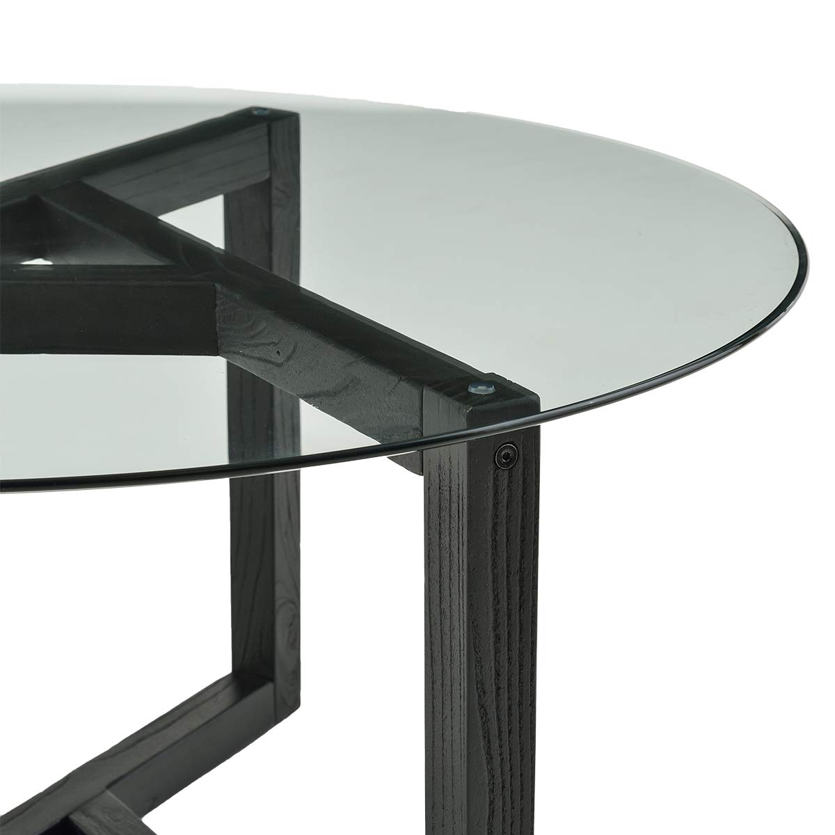 Modern Round Glass Coffee Table with Tempered Glass Top & Sturdy Wood Base - Easy Assembly Espresso Finish - Perfect for Living Room, Lounge, or Office Decor