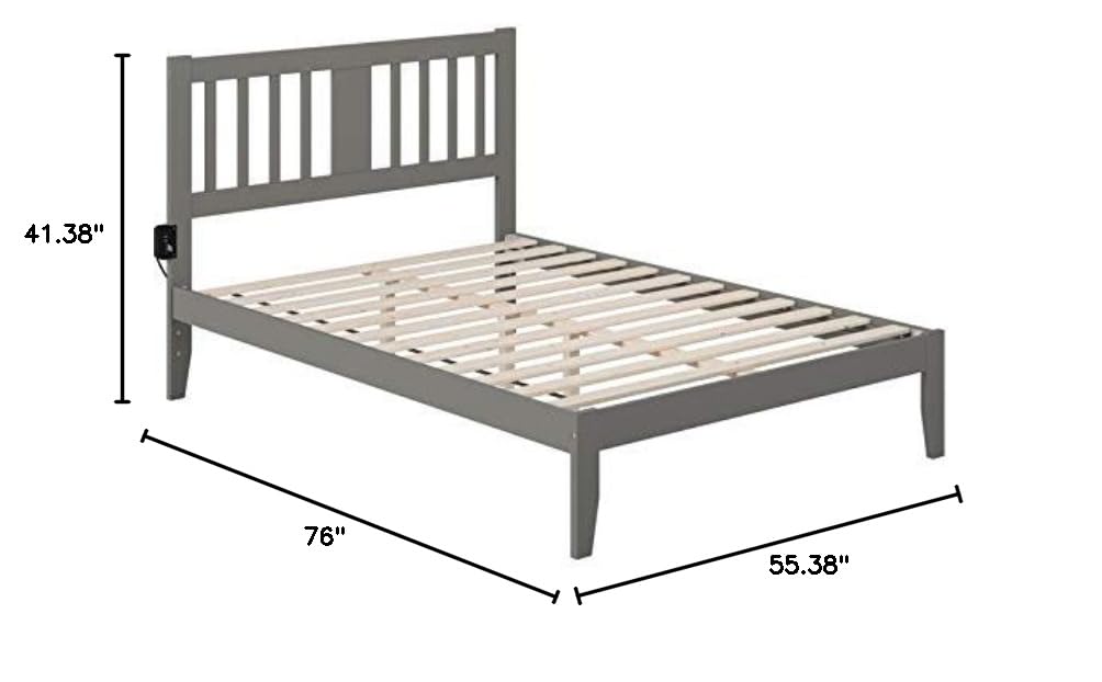 BOWERY HILL Transitional Wood Full Spindle Bed Frame with USB Turbo Charger - Gray Queen Size Bed for Modern Bedroom | Fast Charging Station & Stylish Home Decor
