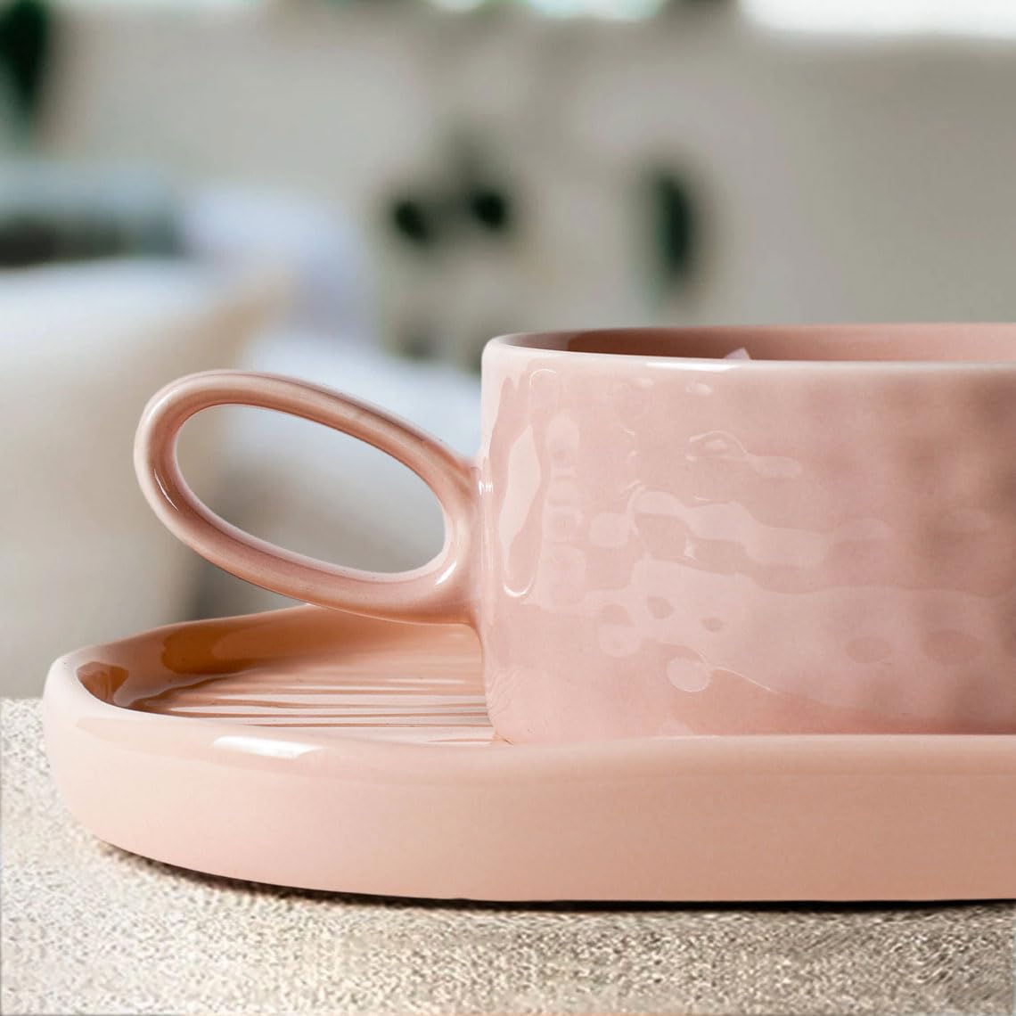 **Artena 16 oz Ceramic Soup and Sandwich Plate Set - 9.85-inch Glazed Bowls with Handles for Soup, Side Dishes & Crackers - Perfect for Breakfast, Bread Dipping & Casual Dining (Soft Pink)**