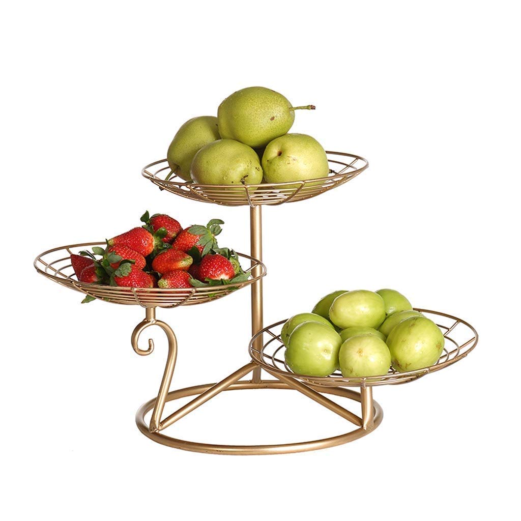 3-Tier Metal Fruit Basket - Snack & Candy Dish Tray for Kitchen, Living Room | Multi-Purpose Storage for Fruits, Vegetables, Nuts | Elegant Gold Kitchen Organizer | Perfect for Entertaining, Snacking & Home Decor