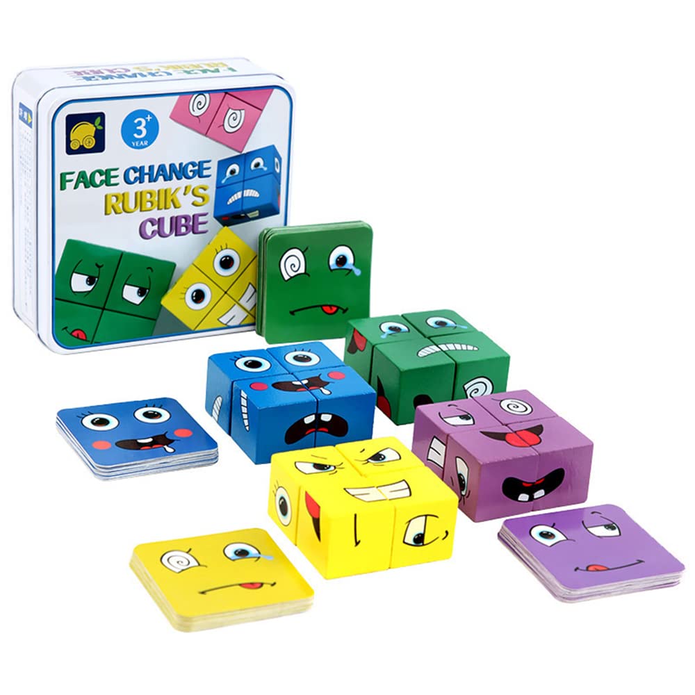 Wooden Matching Block Puzzles - Montessori Educational Building Blocks Game for Kids Ages 3+ | Face Changing Magic Cube Toy for Boys & Girls | Parent-Child Board Games | Perfect for Preschool Learning, Family Bonding & Cognitive Development
