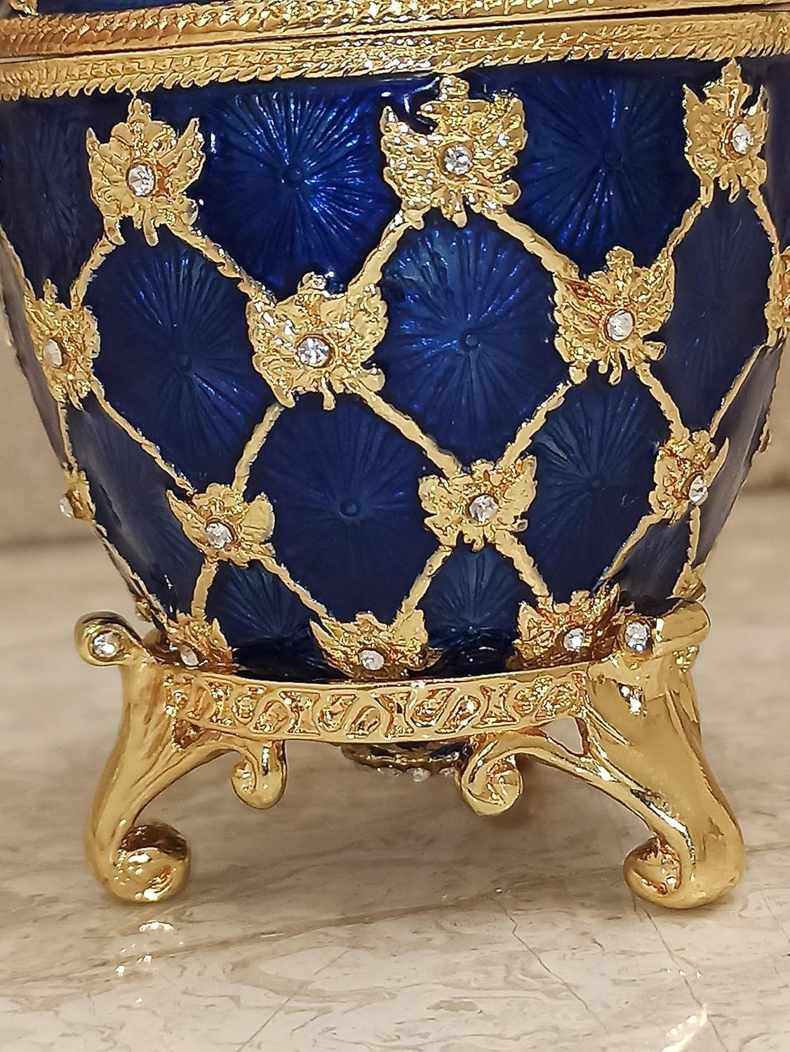 Exquisite Handmade Imperial Faberge Egg Jewelry Box - Pure Gold Decor with Austrian Crystal Diamonds - Luxury Gift Set for Men (Sapphire) - Perfect for Birthday, Christmas & Anniversary Gifts - Elegant Home Decor & Collector's Item