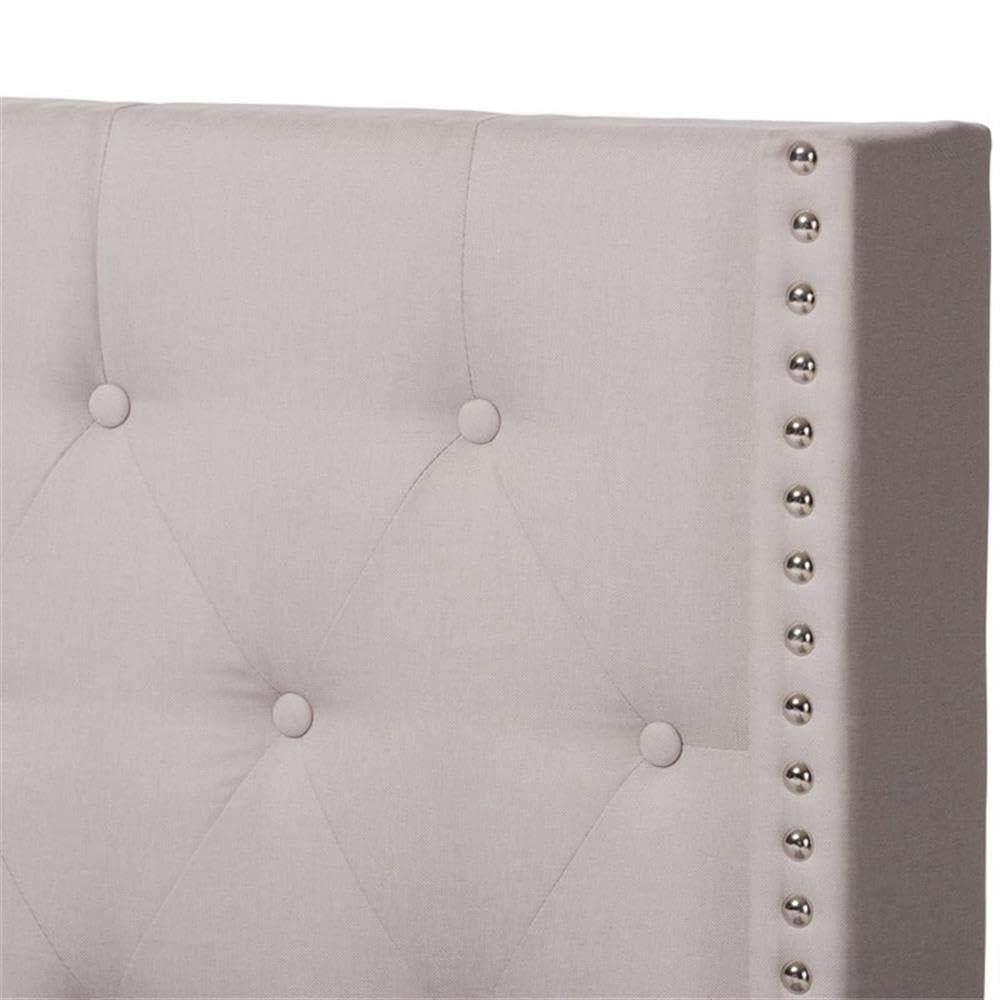 BOWERY HILL Modern Upholstered Fabric Tufted King Size Bed Frame in Beige - Luxury Bedroom Furniture for Master Suite & Guest Room