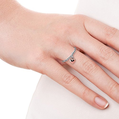 AeraVida Rose Gold & Silver Heart Dangle Beaded Eternity Ring for Women | Sterling Silver Wedding Band | Comfort Fit Love Symbol Ring | Sizes 7-9 | Perfect for Valentine's Day, Anniversary & Romantic Gifts