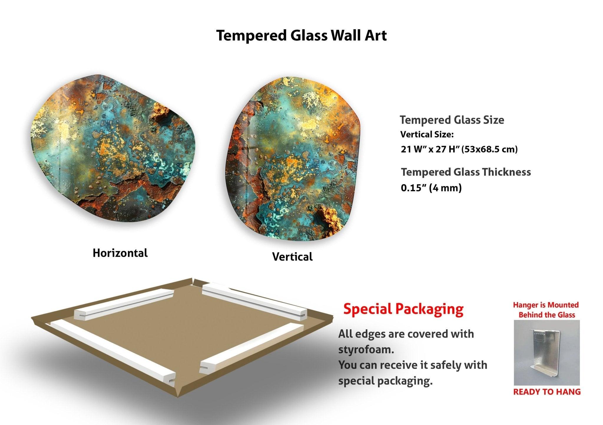 Abstract Green & Copper Oval Glass Wall Art - Modern Home Decor for Living Room, Bedroom & Office - Handmade Glass Artwork for Unique Interior Design