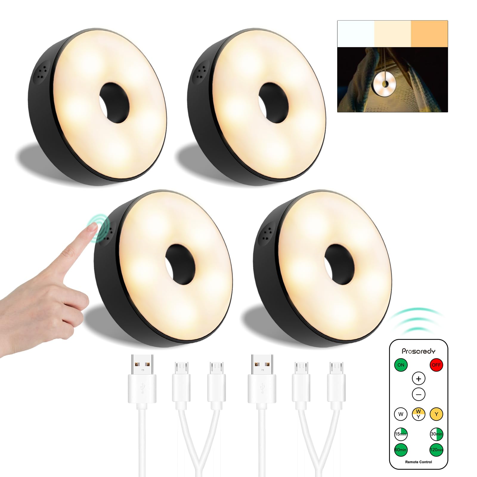 Remote-Controlled Puck Lights - 4 Pack Magnetic Under Cabinet Lights with 900mAh Rechargeable Battery, Wireless Kitchen Lighting for Cabinets, Closets & Shelves - Perfect for Home, Office and Commercial Spaces